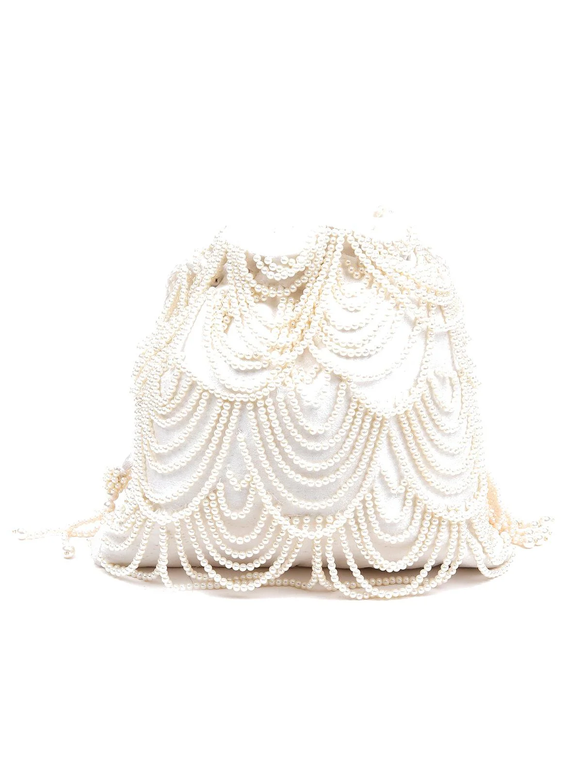 Odette Women Designer Cream Pearl Beaded Potli - Image 3