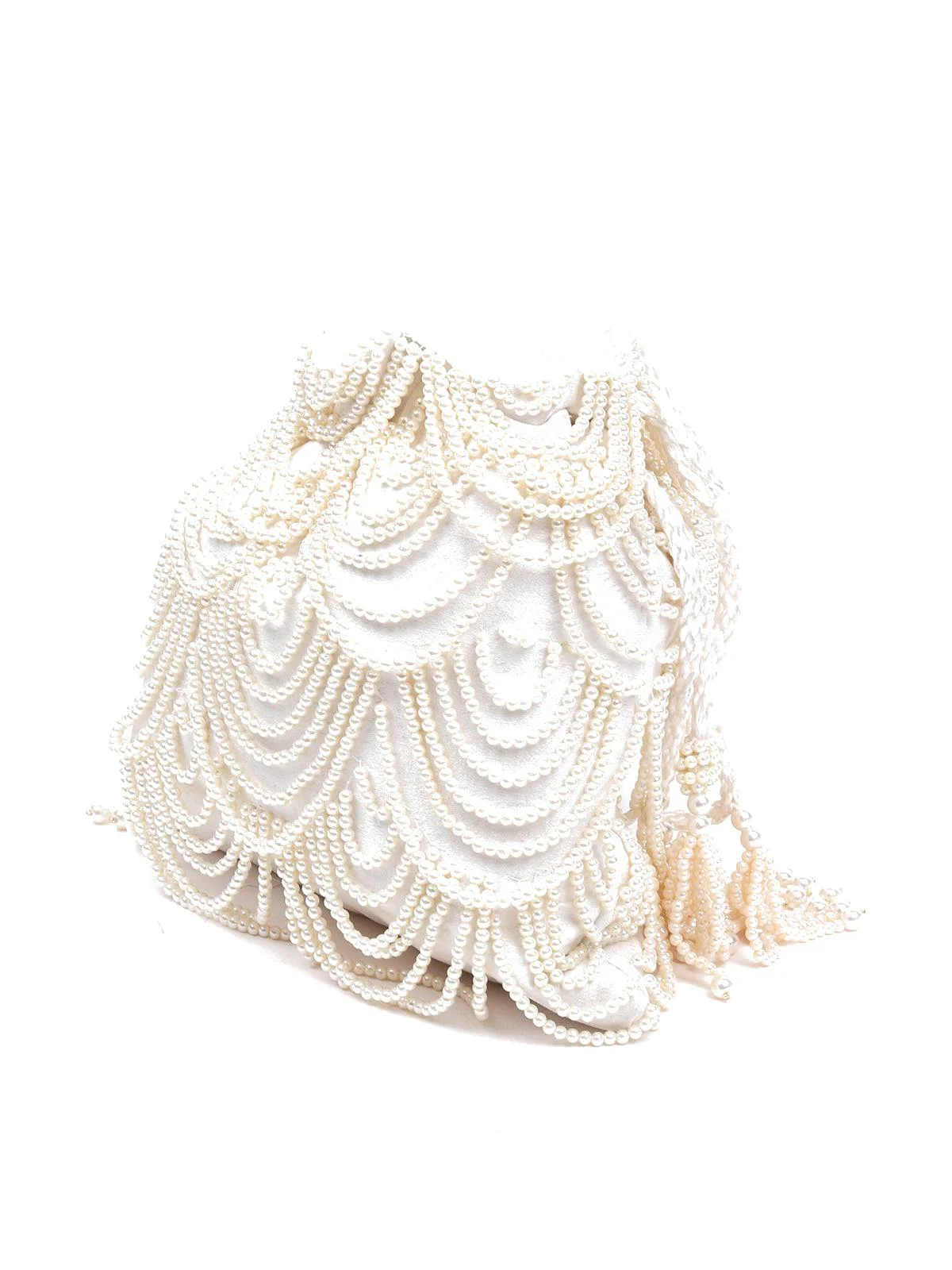 Odette Women Designer Cream Pearl Beaded Potli - Image 4