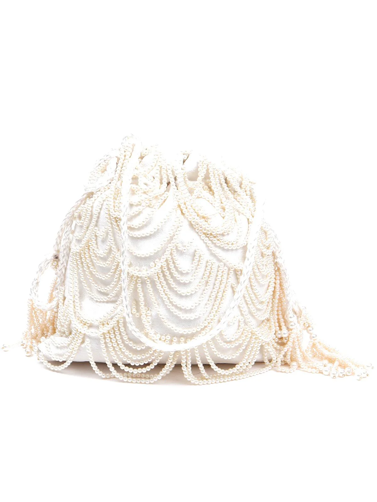 Odette Women Designer Cream Pearl Beaded Potli - Image 5