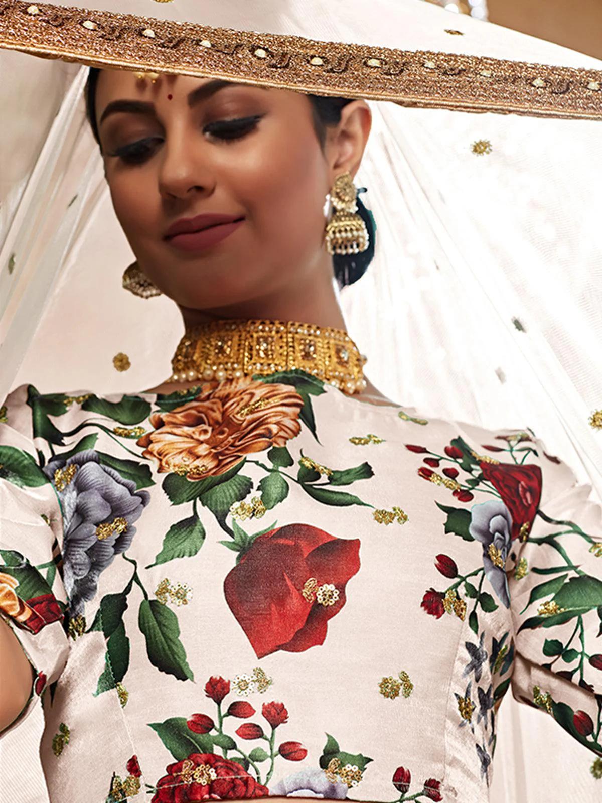 Odette Women Cream Semi Stitched Lehenga With Blouse - Image 4
