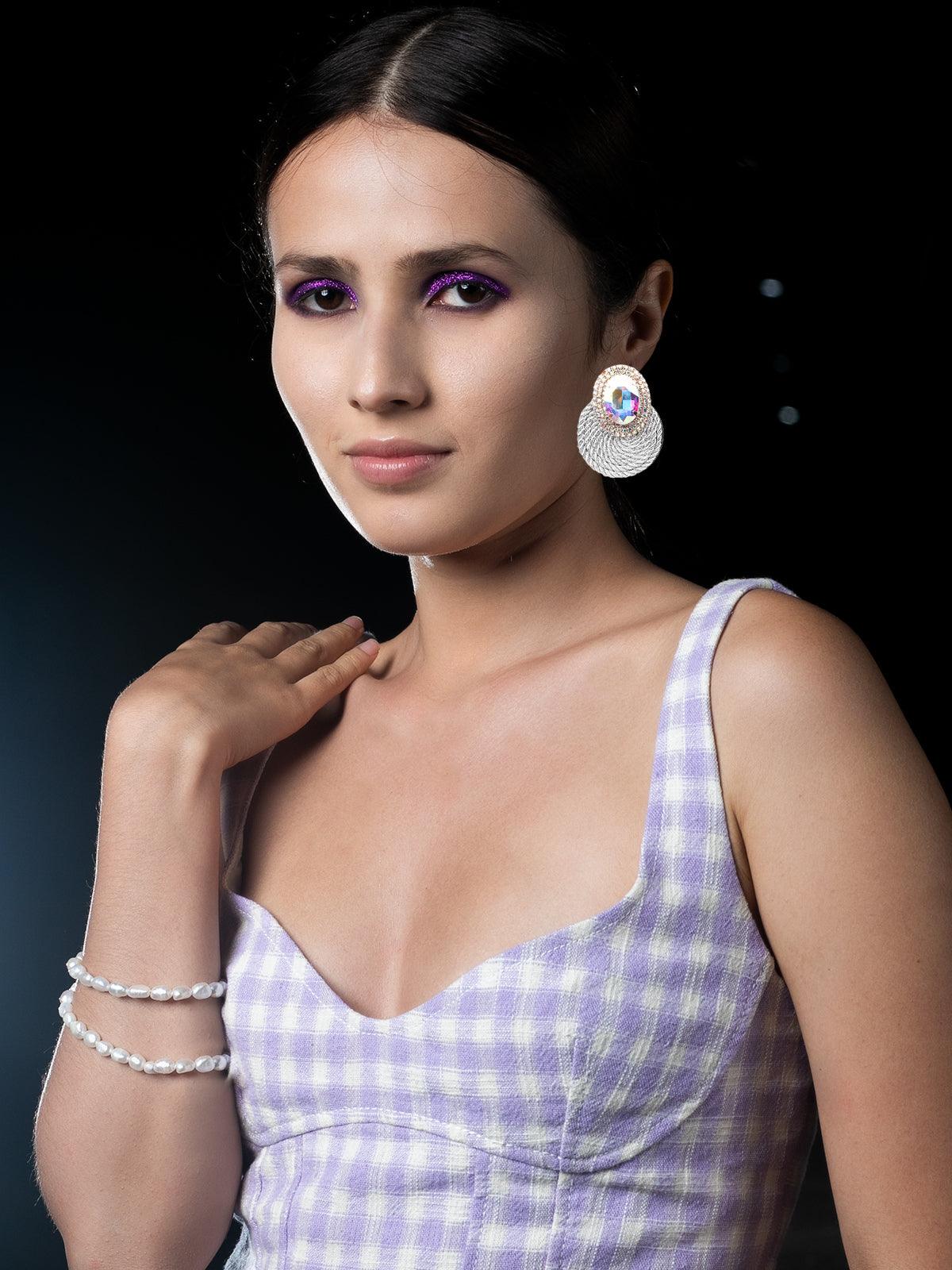 Odette Women Grey Metal Earrings - Image 2