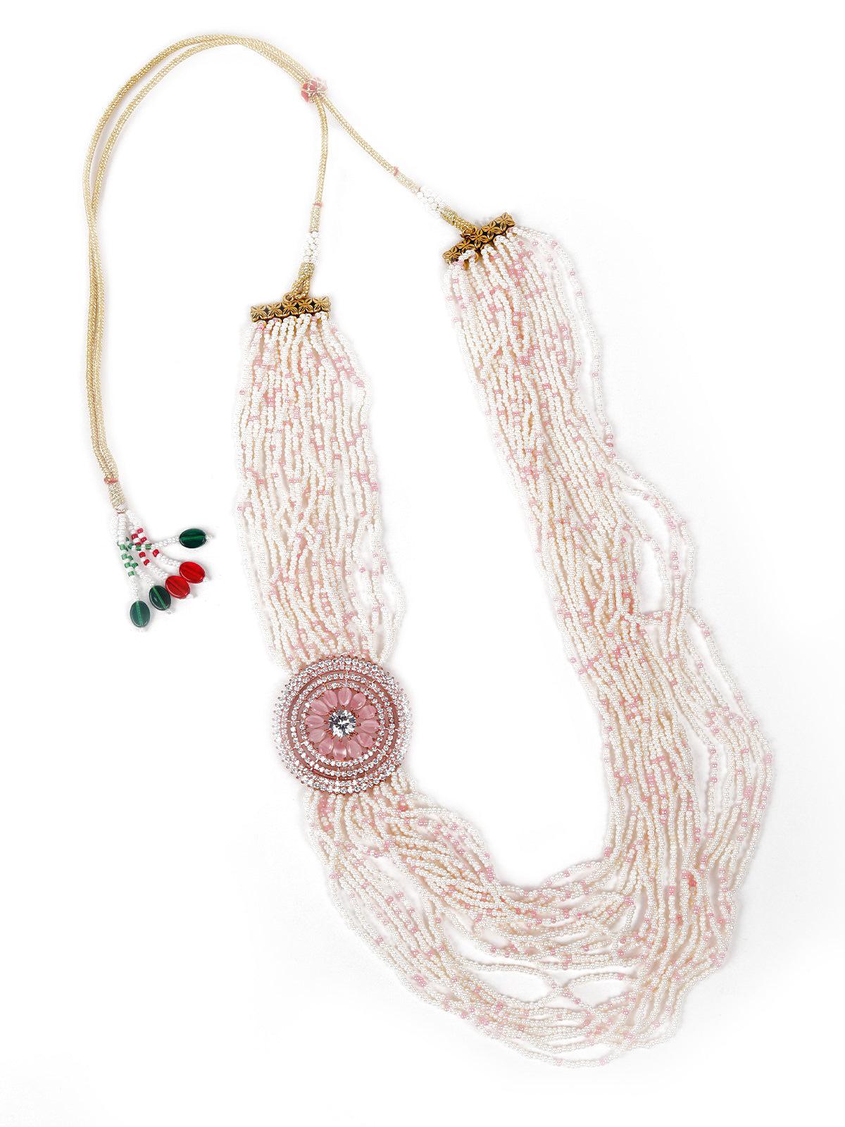 Odette Women Pink Pearls Necklace Set - Image 4