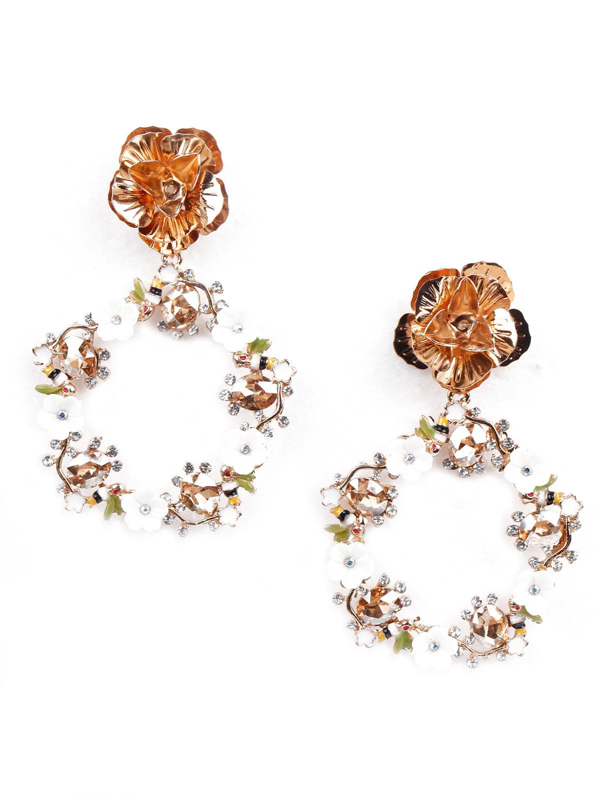Odette Women Cute Floral Rounded Statement Earrings -White - Image 3