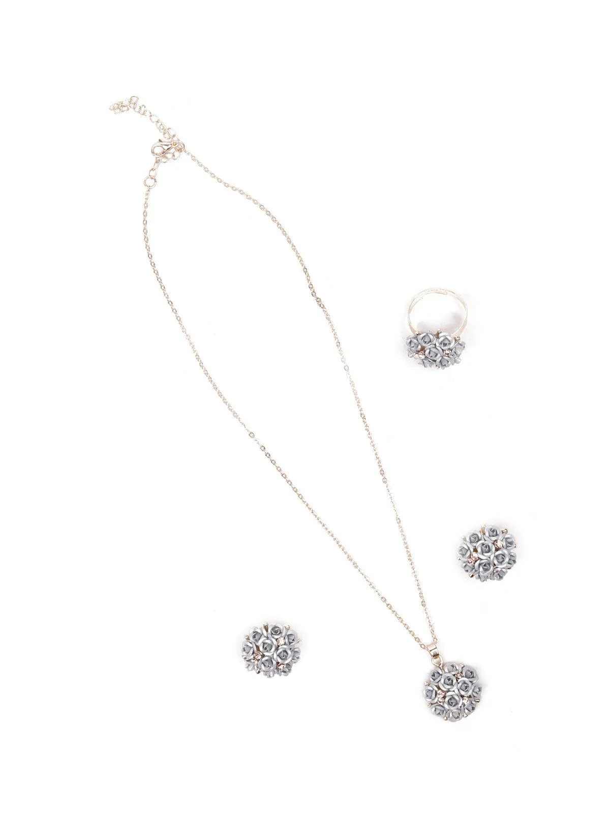 Odette Women Grey Floral Metal Necklace Set - Image 4