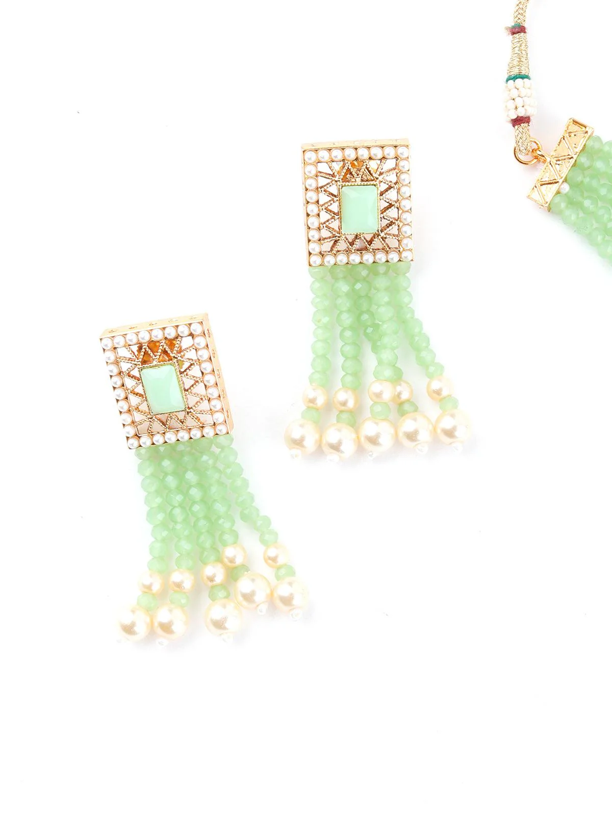 Odette Women Cute Light Green Choker Necklace Set - Image 5