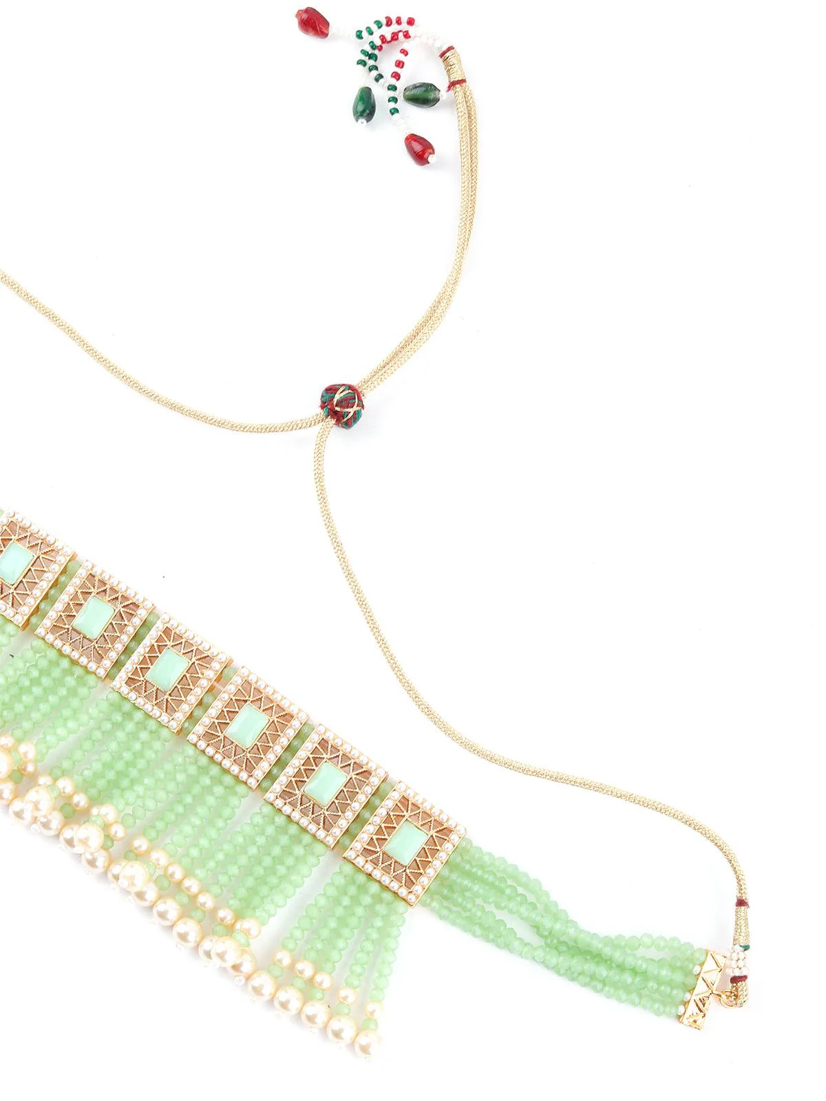 Odette Women Cute Light Green Choker Necklace Set - Image 6