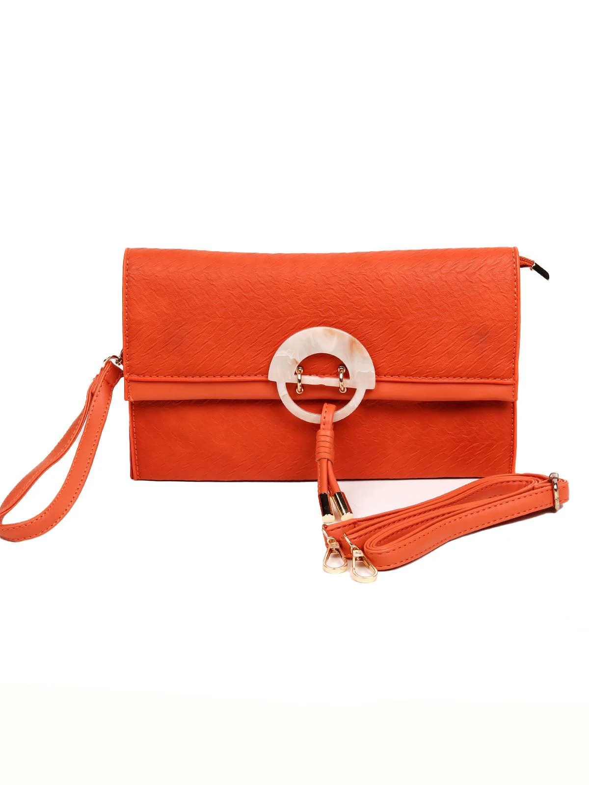 Odette Women Orange Metal Clutch - Image 3