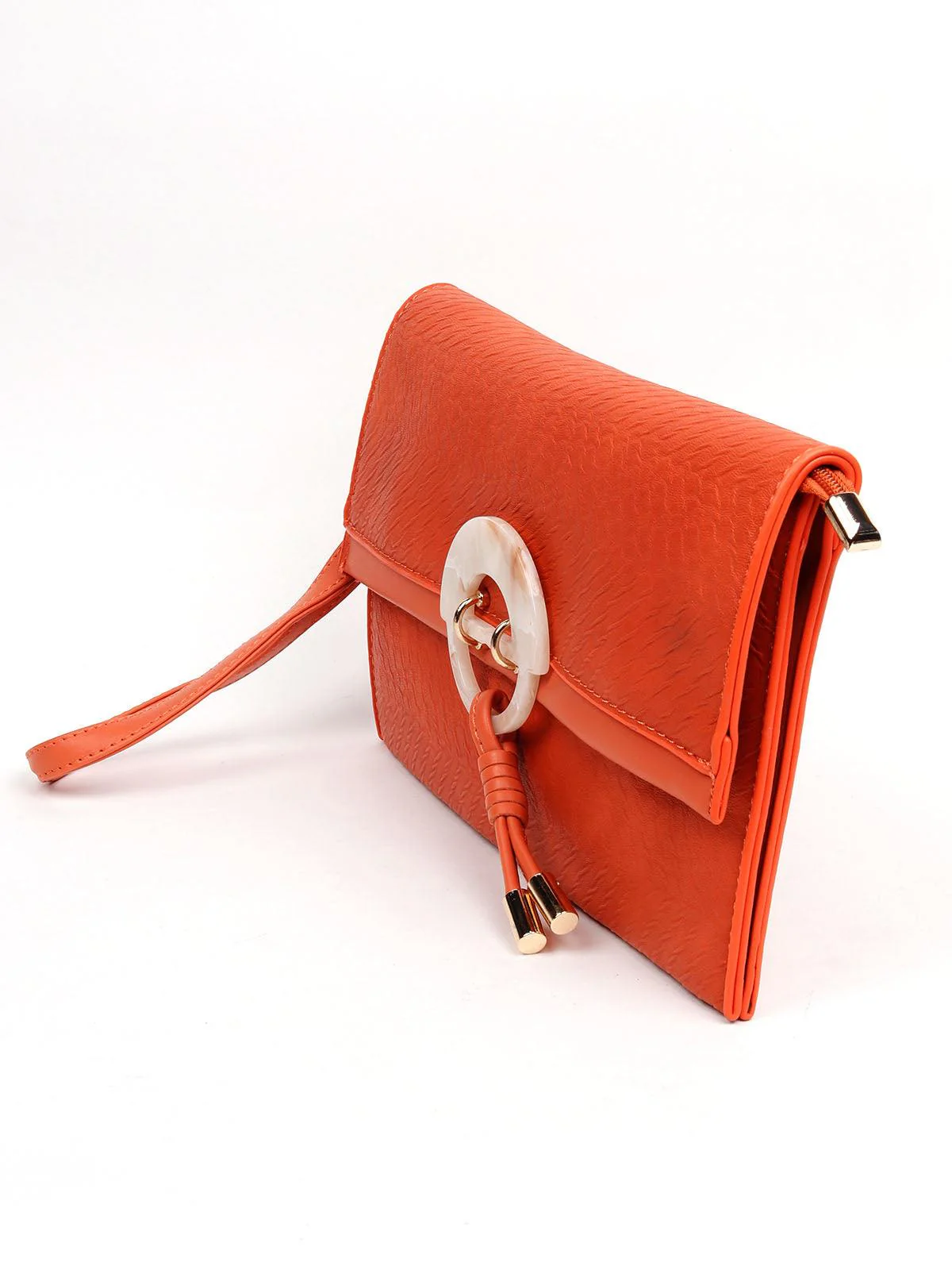 Odette Women Orange Metal Clutch - Image 4