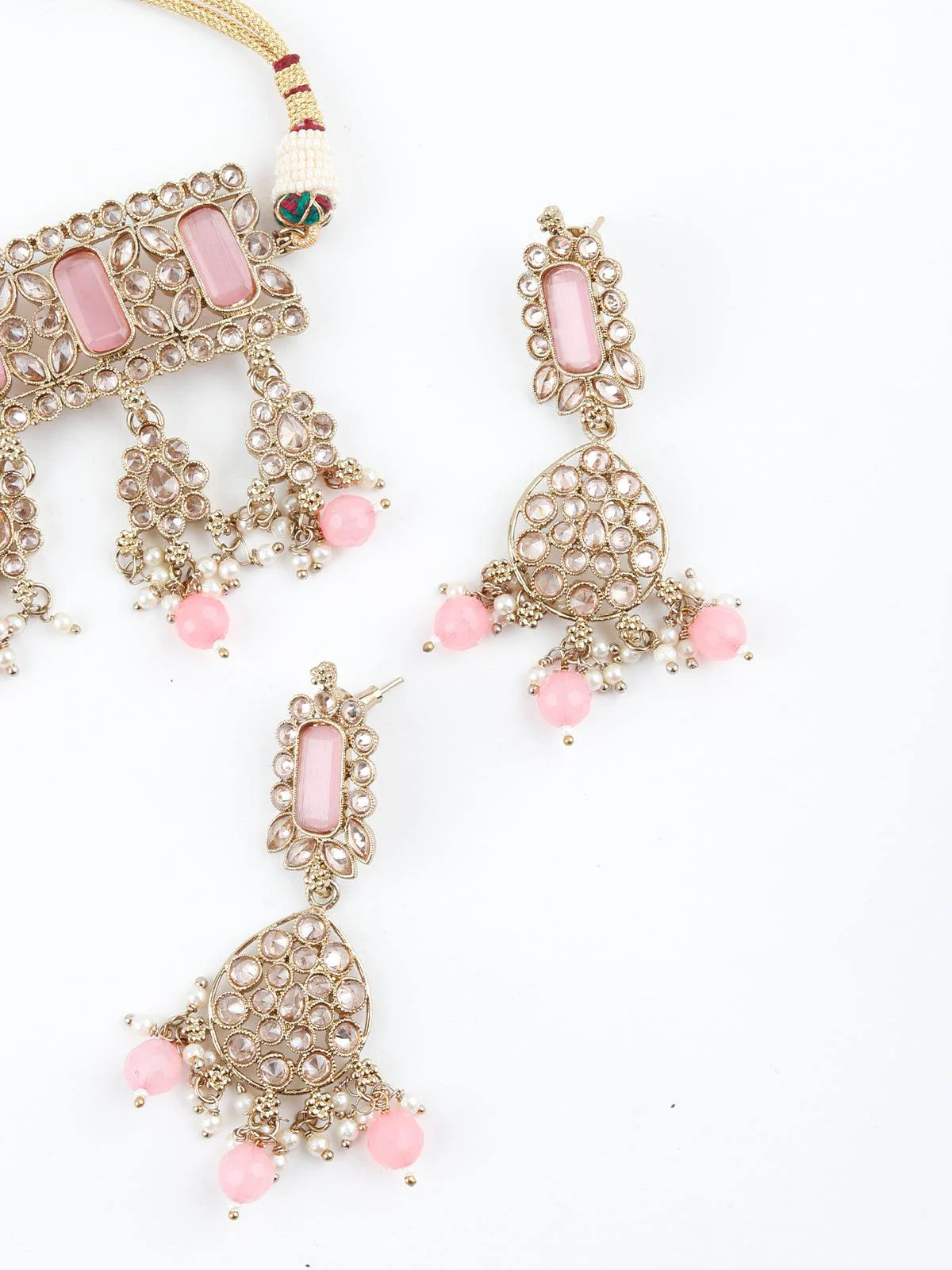 Odette Women Lovely Rose Quartz Kundan Style Choker Necklace Set - Image 4