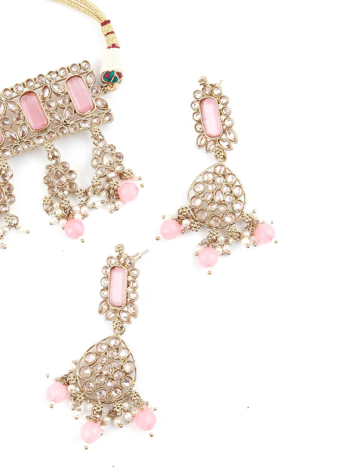 Odette Women Lovely Rose Quartz Kundan Style Choker Necklace Set - Image 5