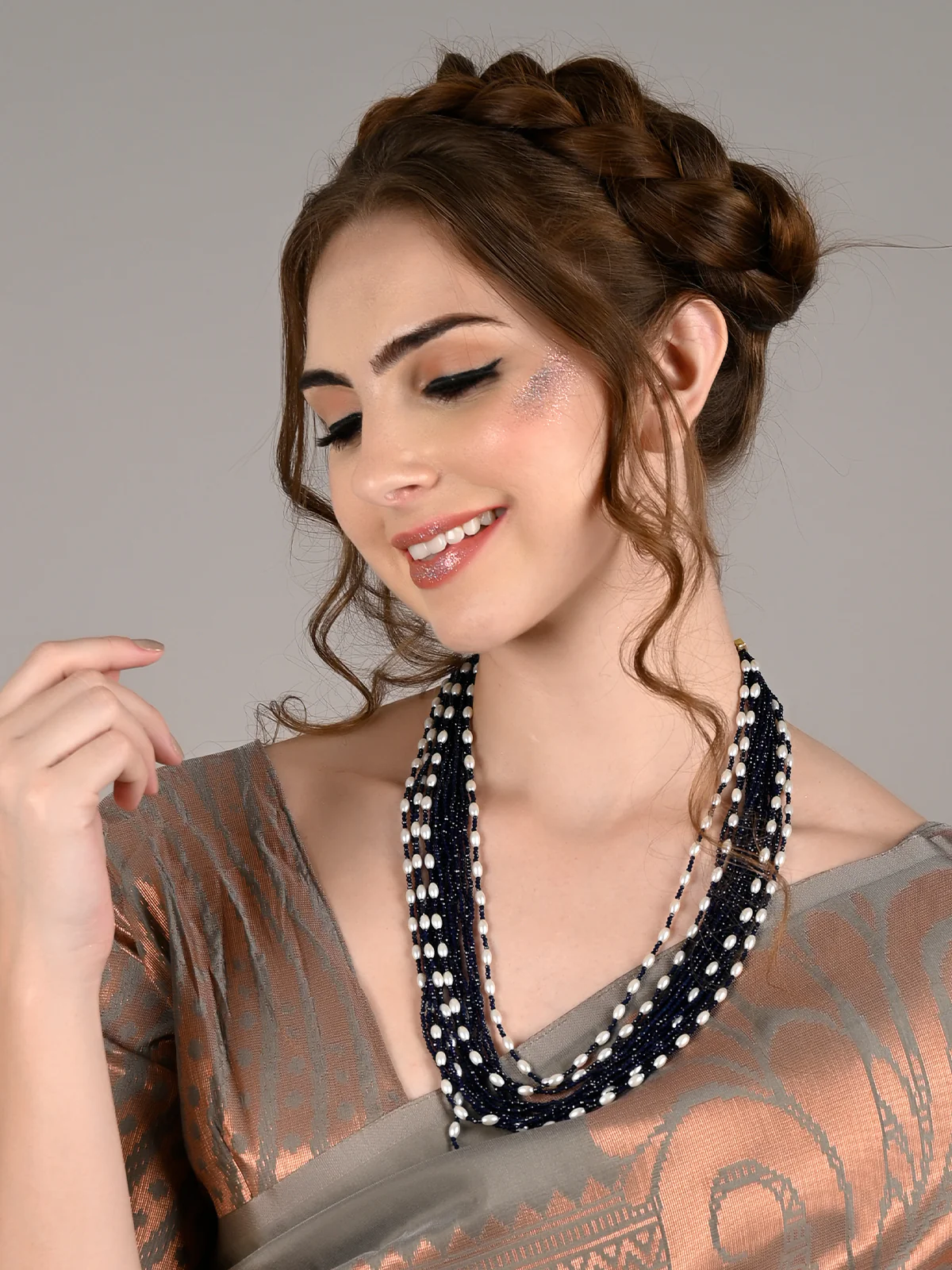Odette Women Dark Blue Beads Long Necklace