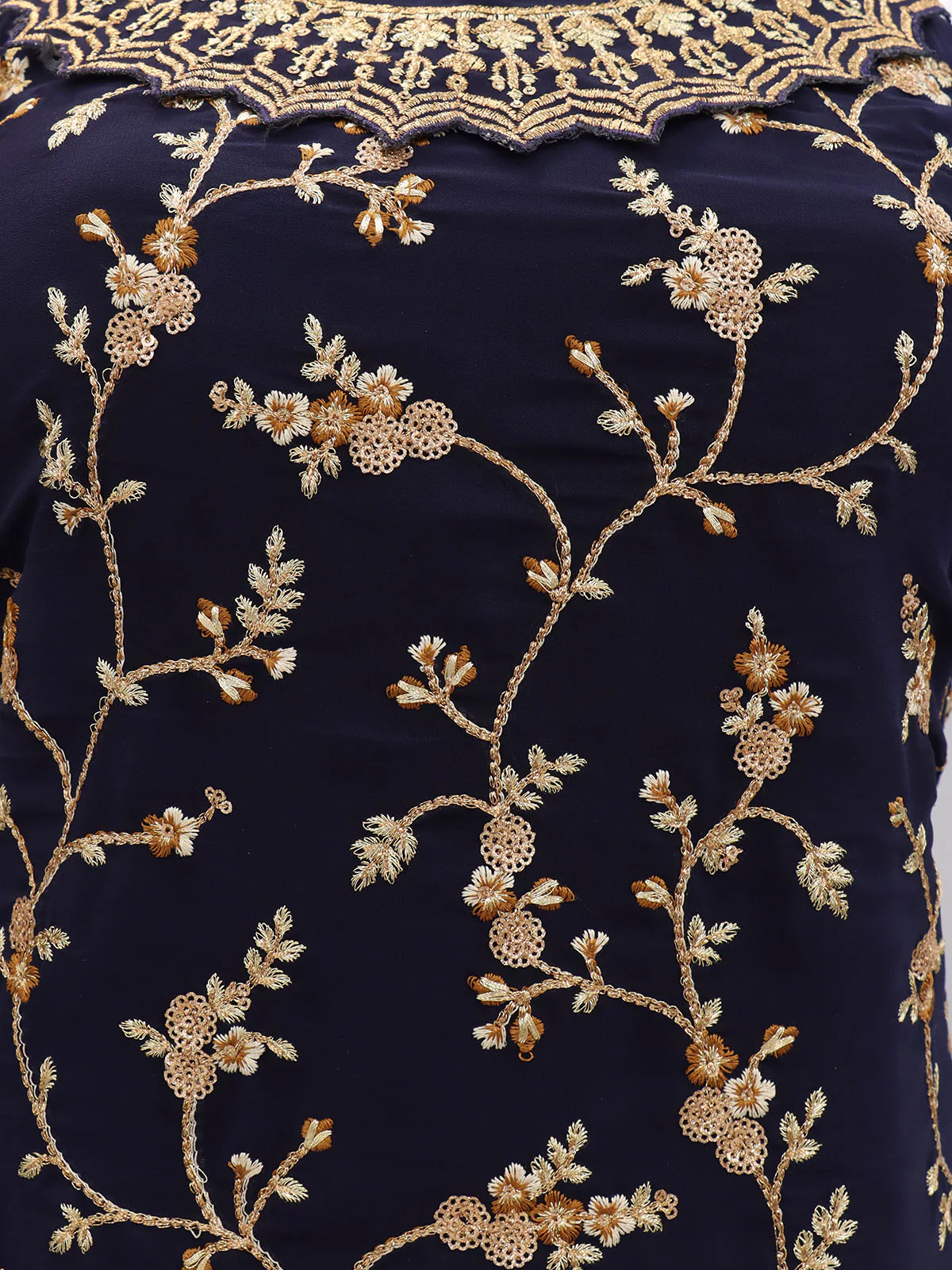 Odette Women Dark Blue Faux Georgette With Glitter Sequence Work Semi Stitched Sharara Suit - Image 3
