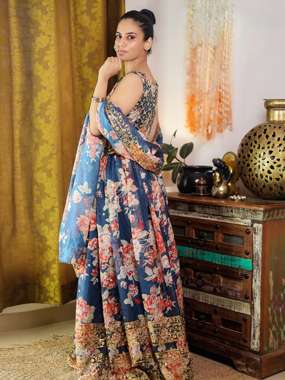 Odette Women Blue Lehenga Poly Georgette Blouse - Image 3