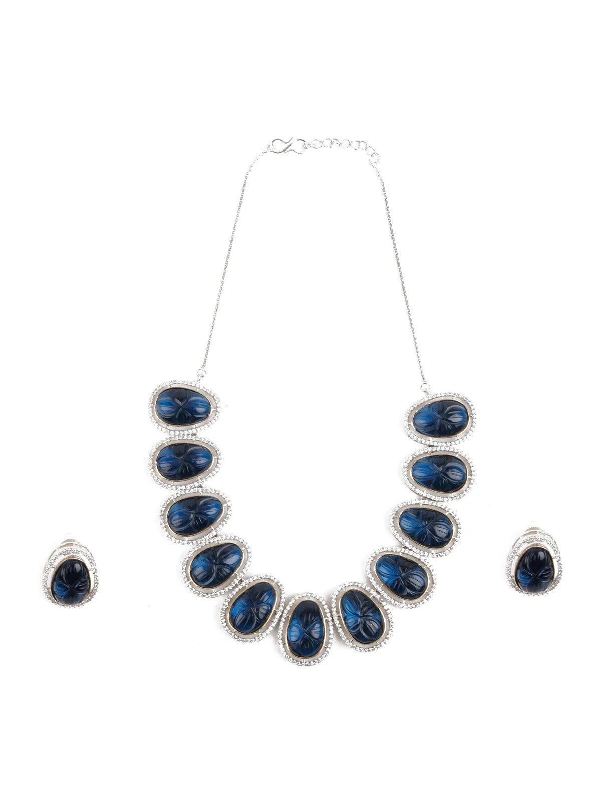 Odette Women Dark Blue Oval Choker Necklace Set - Image 3