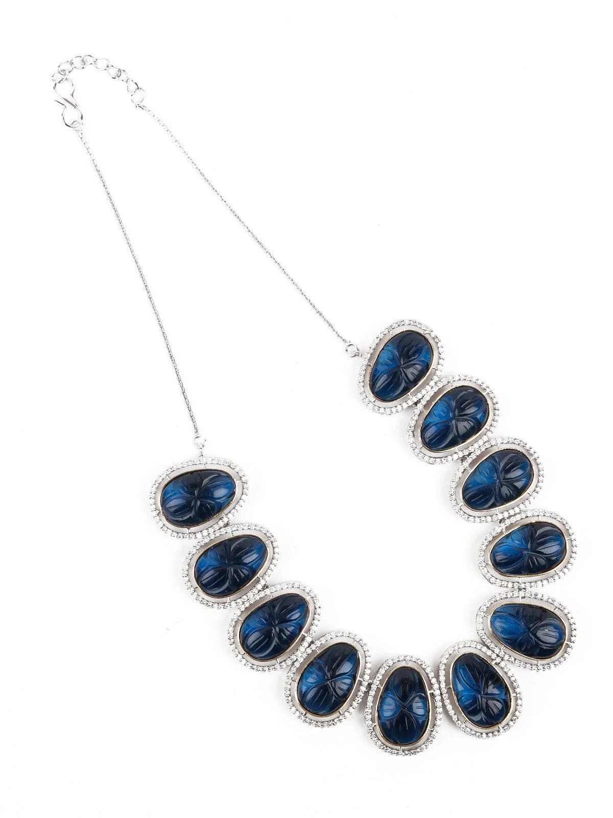Odette Women Dark Blue Oval Choker Necklace Set - Image 4