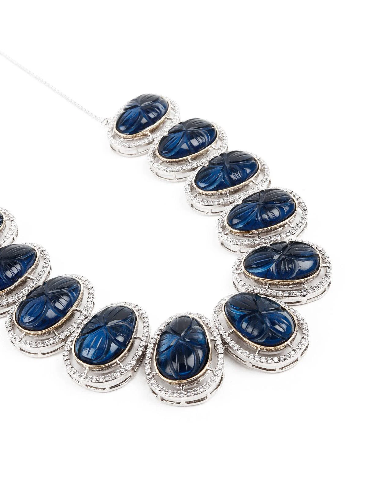 Odette Women Dark Blue Oval Choker Necklace Set - Image 5
