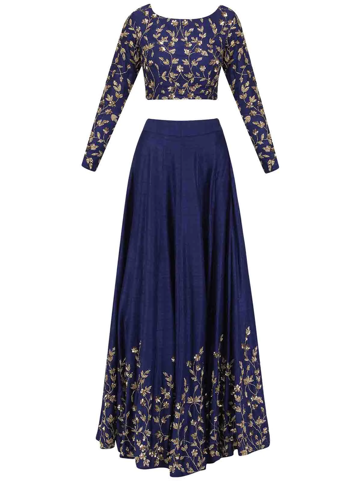 Odette Women Dark Blue Art Silk Embroidered Semi Stitched Lehenga With Unstitched Blouse - Image 3