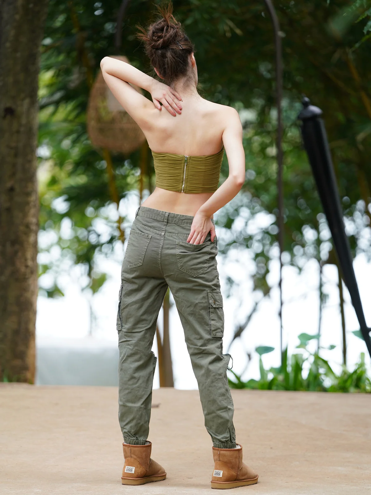 Odette Women Dark Green Soft Net Solid Tube Stitched Top - Image 4
