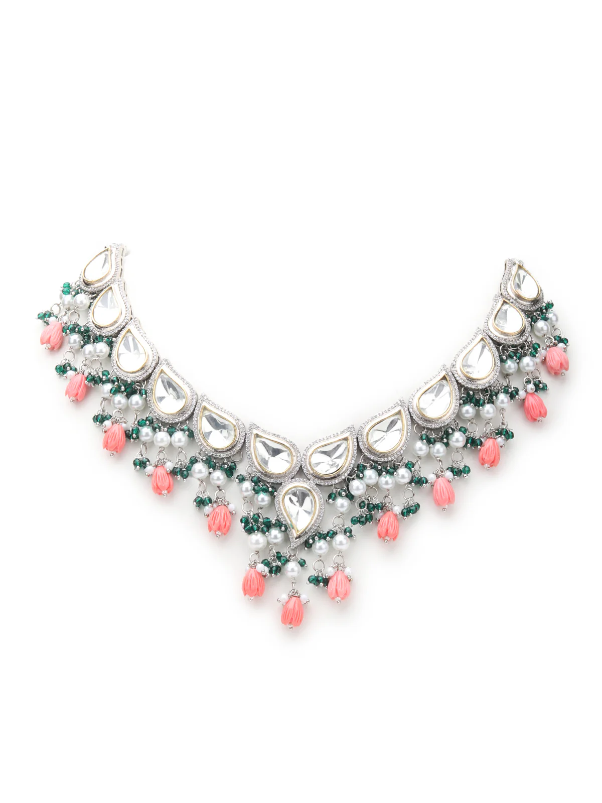 Odette Green And Peach Alloy Jewellery Set For Women - Image 4