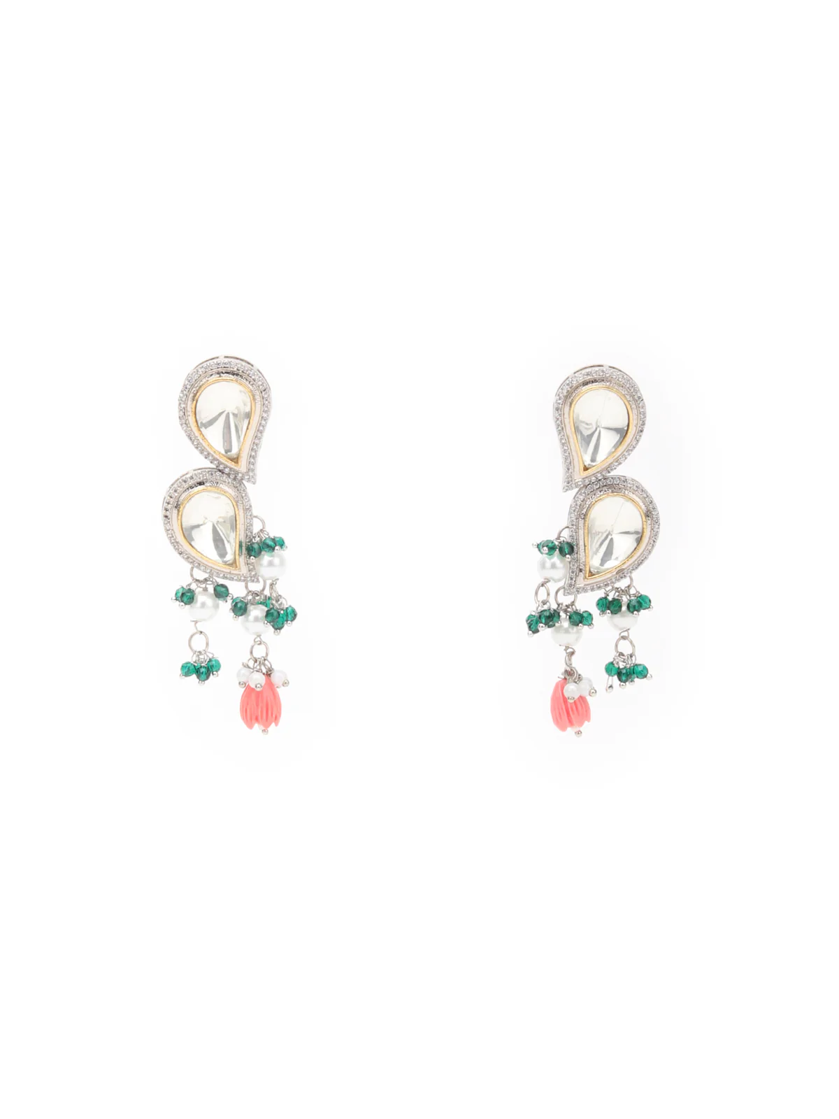 Odette Green And Peach Alloy Jewellery Set For Women - Image 5