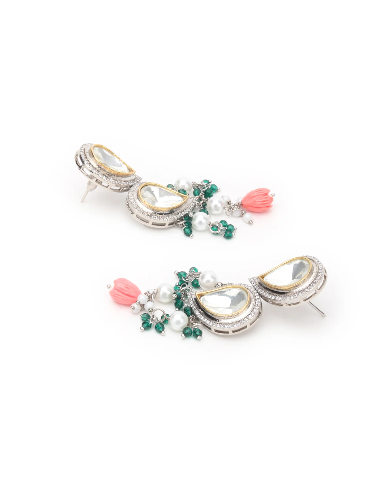 Odette Green And Peach Alloy Jewellery Set For Women - Image 6