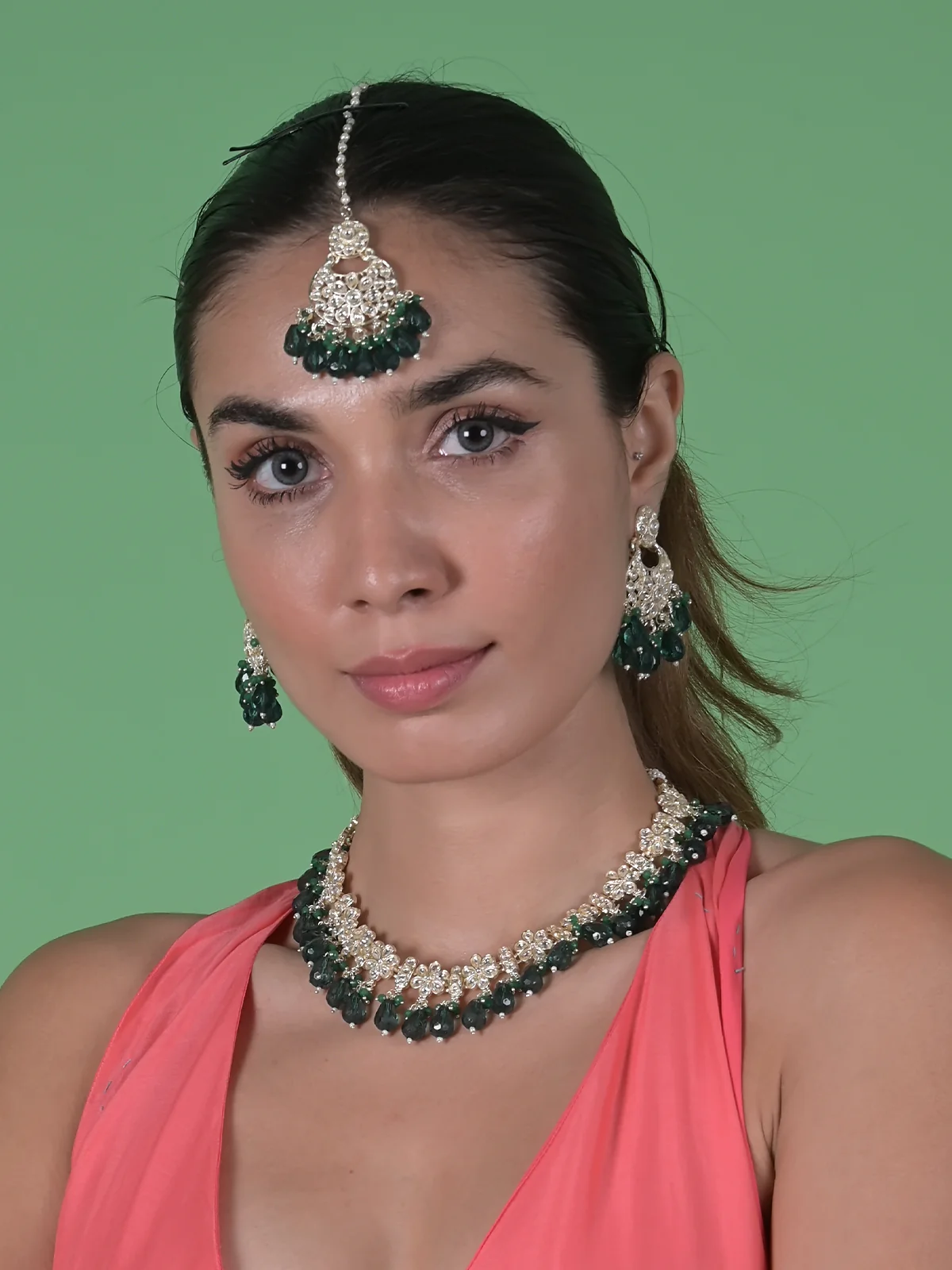 Odette Green And Silver Alloy Jewellery Set For Women - Image 2
