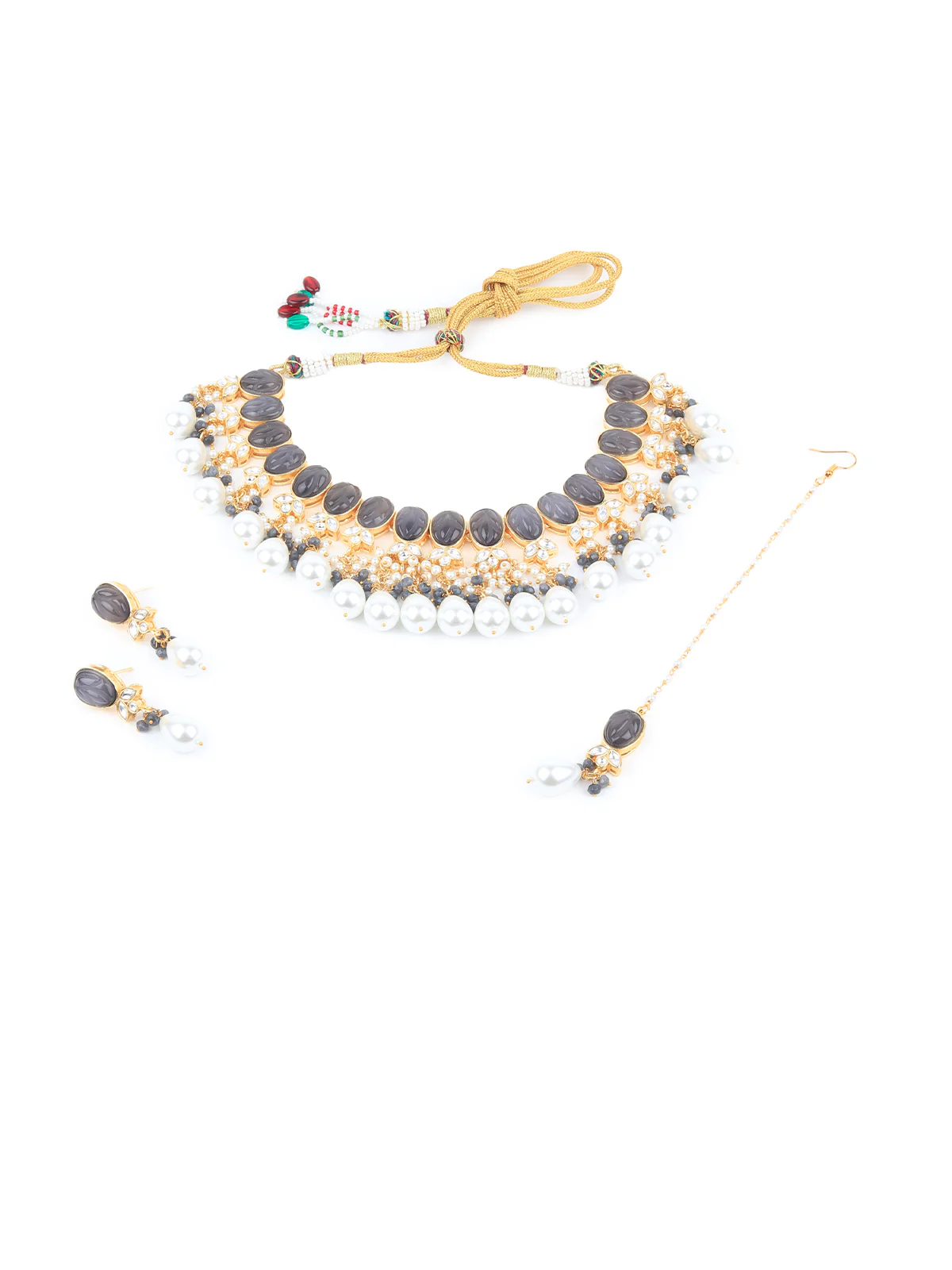 Odette Grey And White Alloy Jewellery Set For Women - Image 2