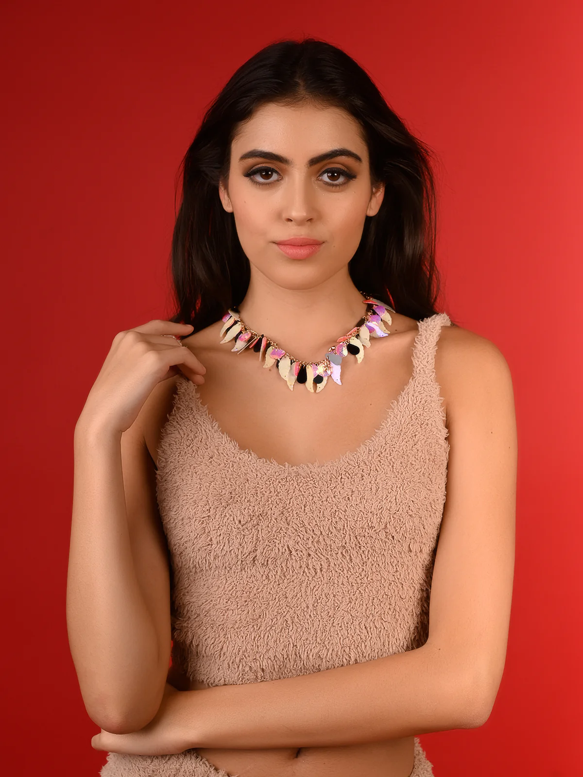 Odette Women Dazzling Leaf Cut Out Party Neck Piece