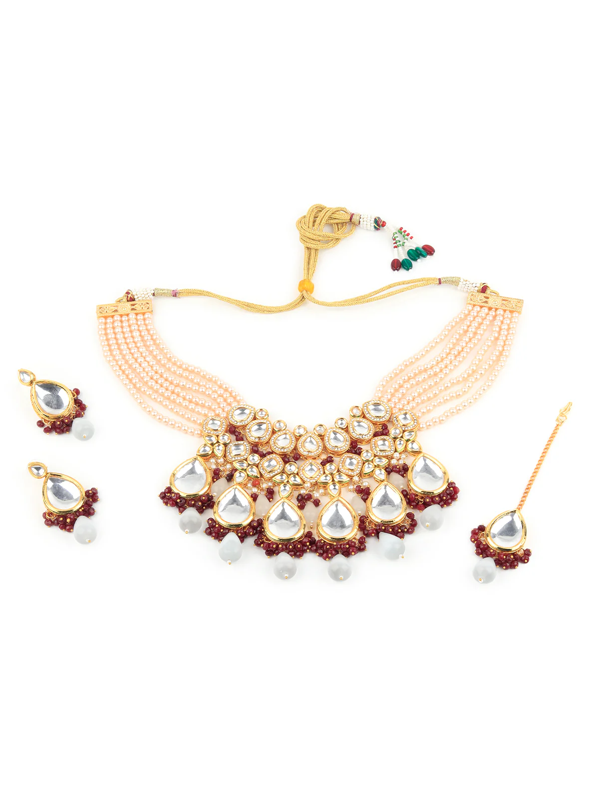 Odette Maroon And White Alloy Jewellery Set For Women - Image 2