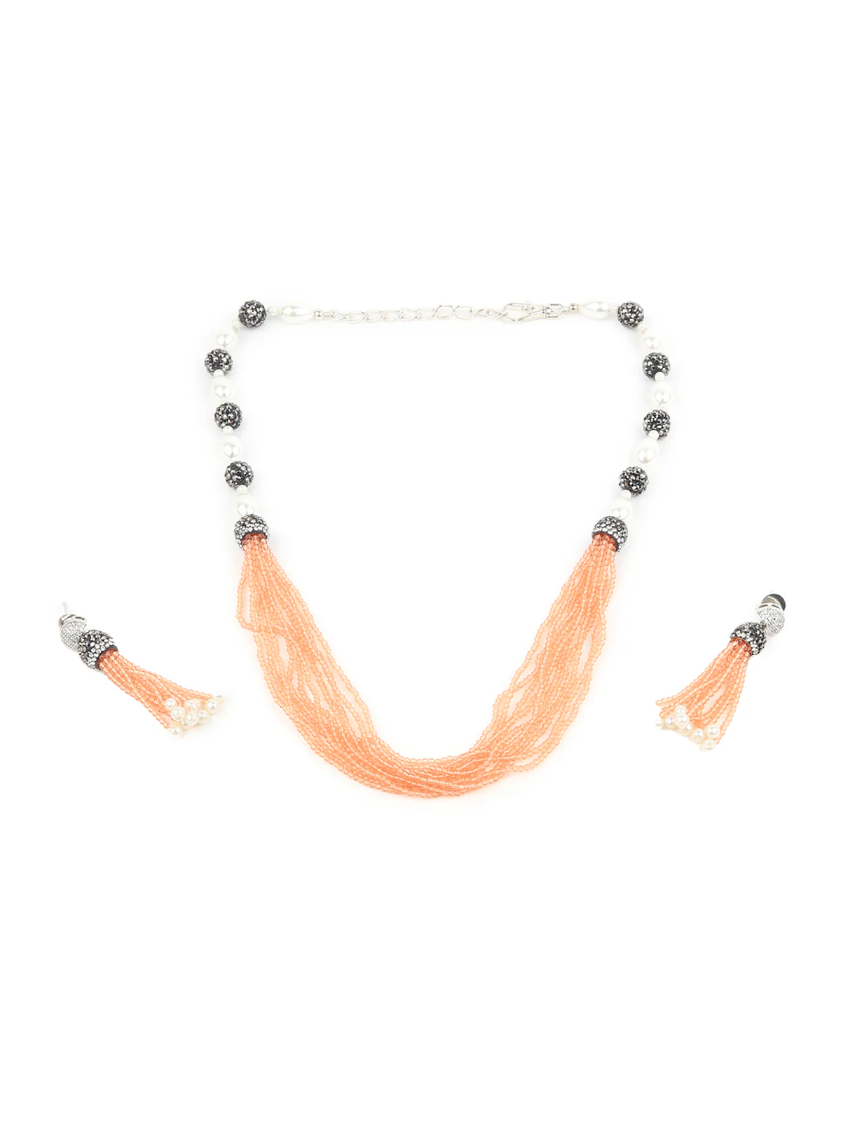Odette Peach And White Alloy Jewellery Set For Women - Image 2