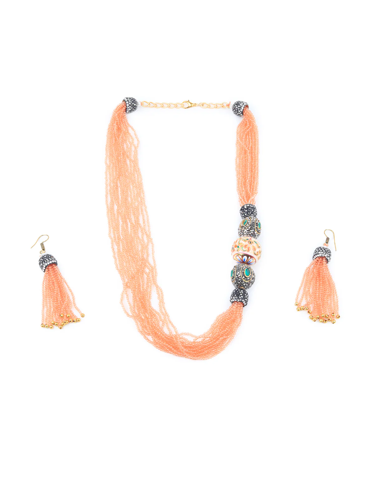 Odette Peach And White Alloy Jewellery Set For Women - Image 2