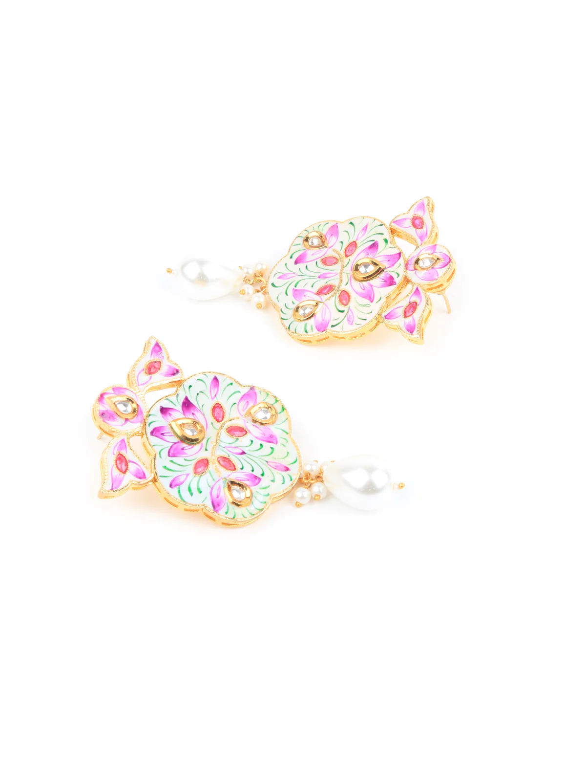 Odette Pink And Green Alloy Jewellery Set For Women - Image 4