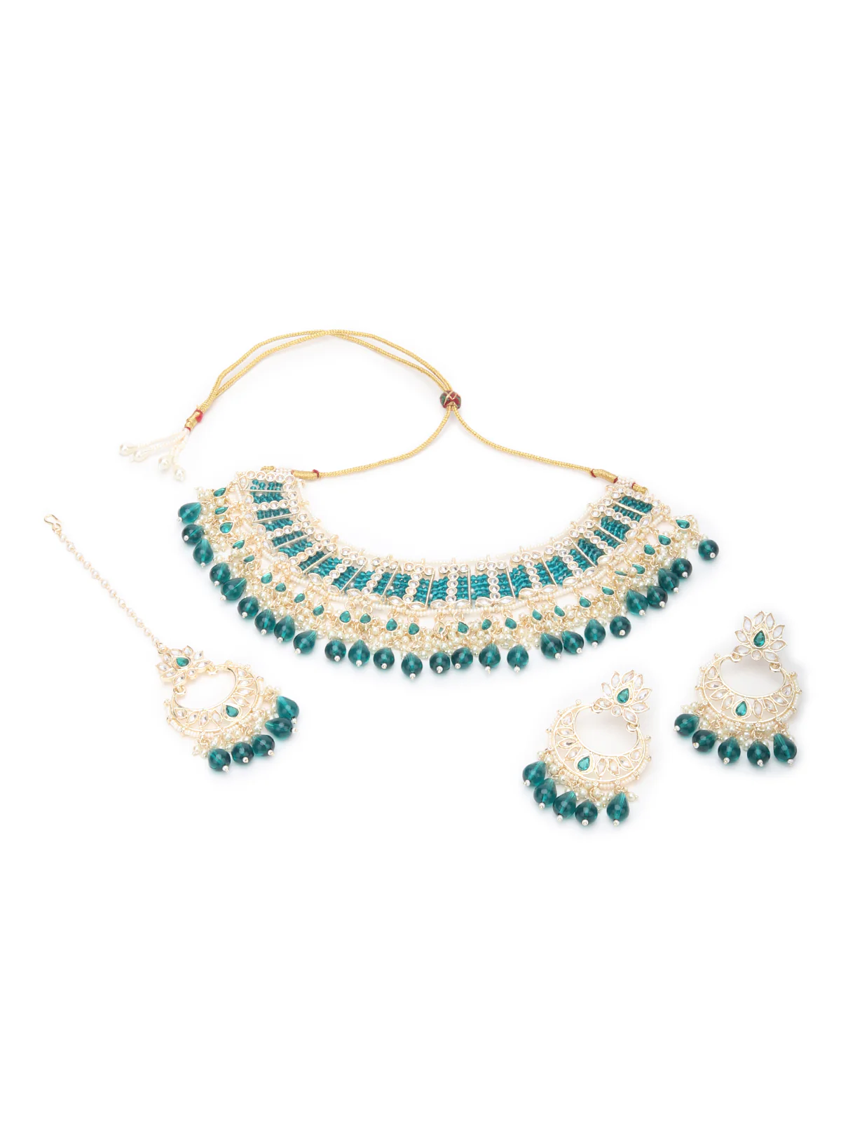 Odette Teal And Silver Layered Alloy Jewellery Set For Women - Image 3