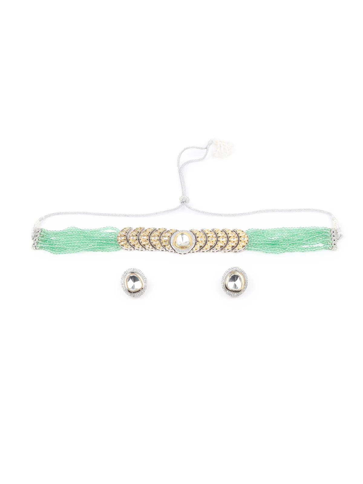 Odette White And Green Alloy Jewellery Set For Women - Image 2