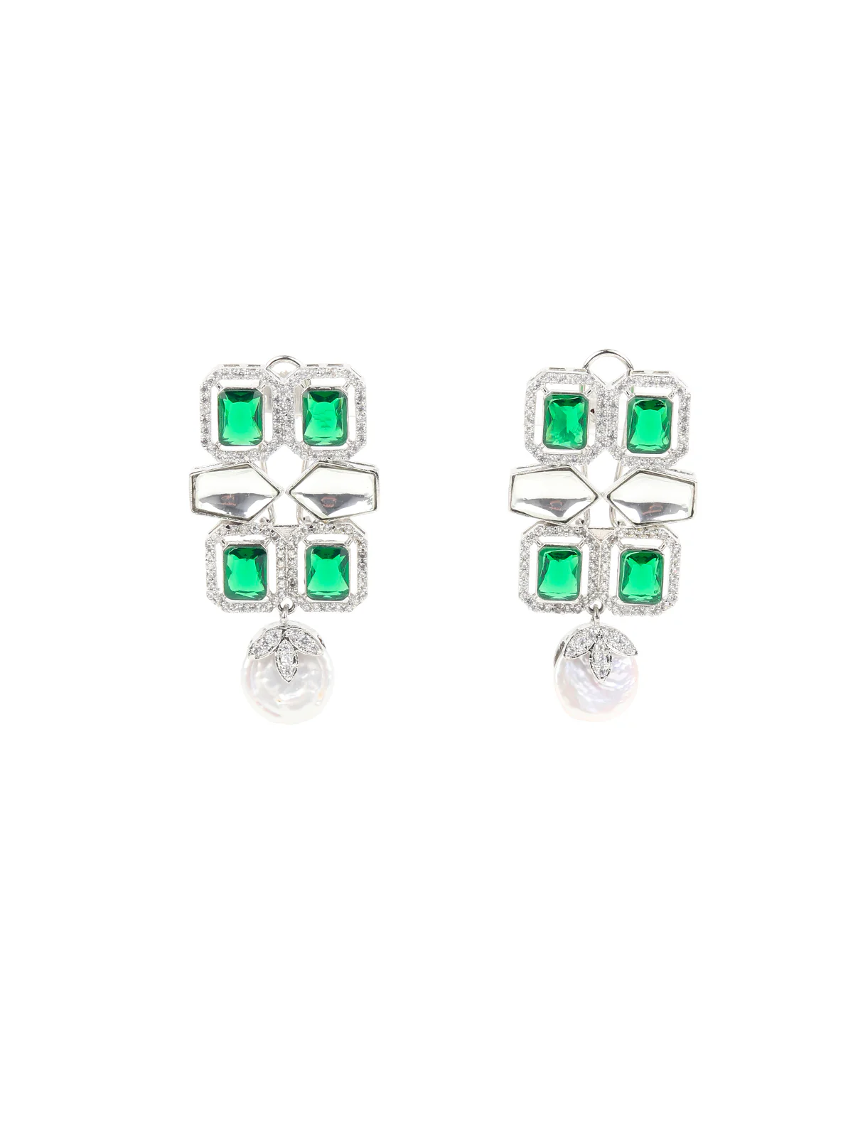Odette White And Green Alloy Jewellery Set For Women - Image 3
