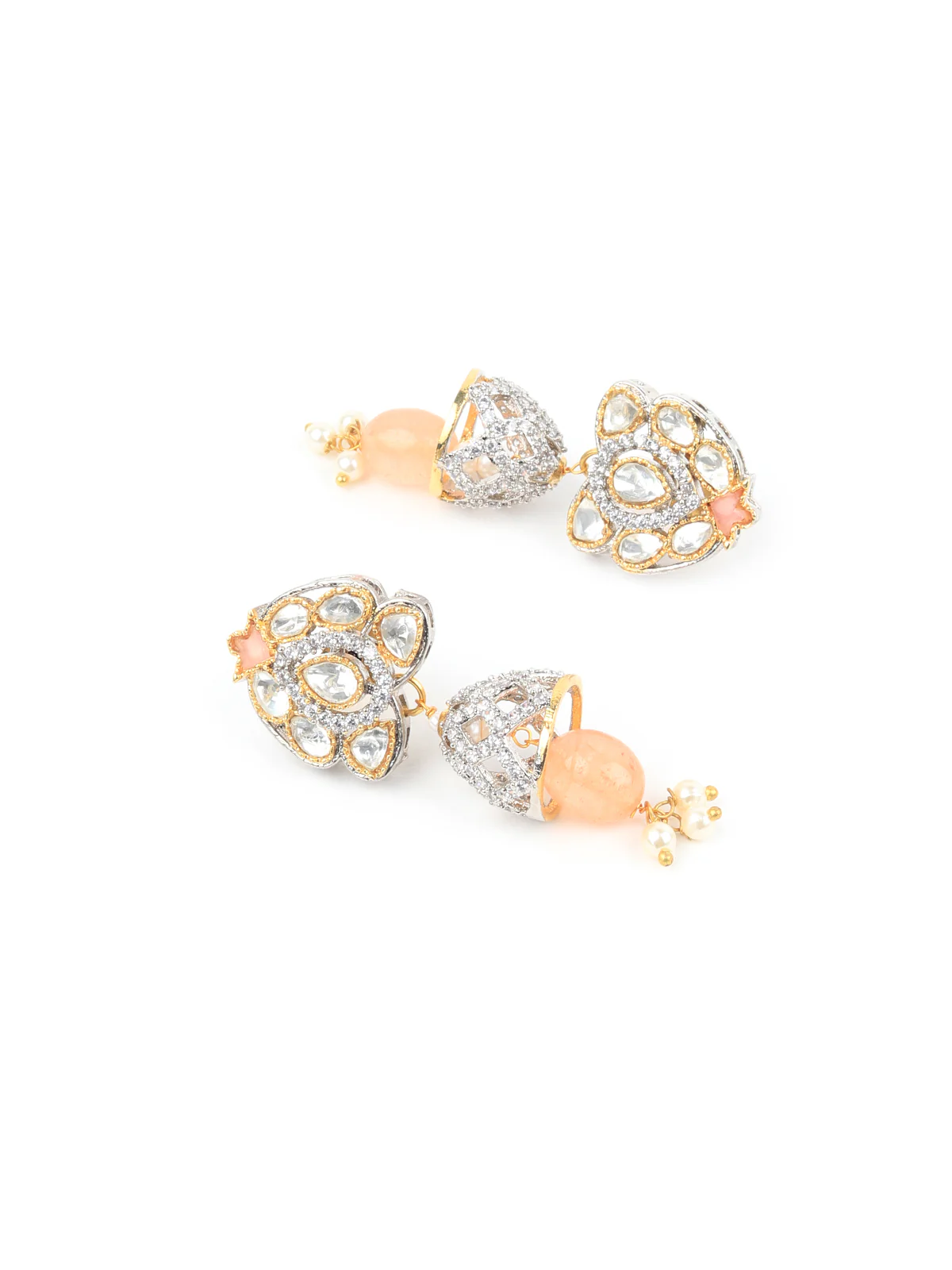 Odette White And Peach Alloy Jewellery Set For Women - Image 4