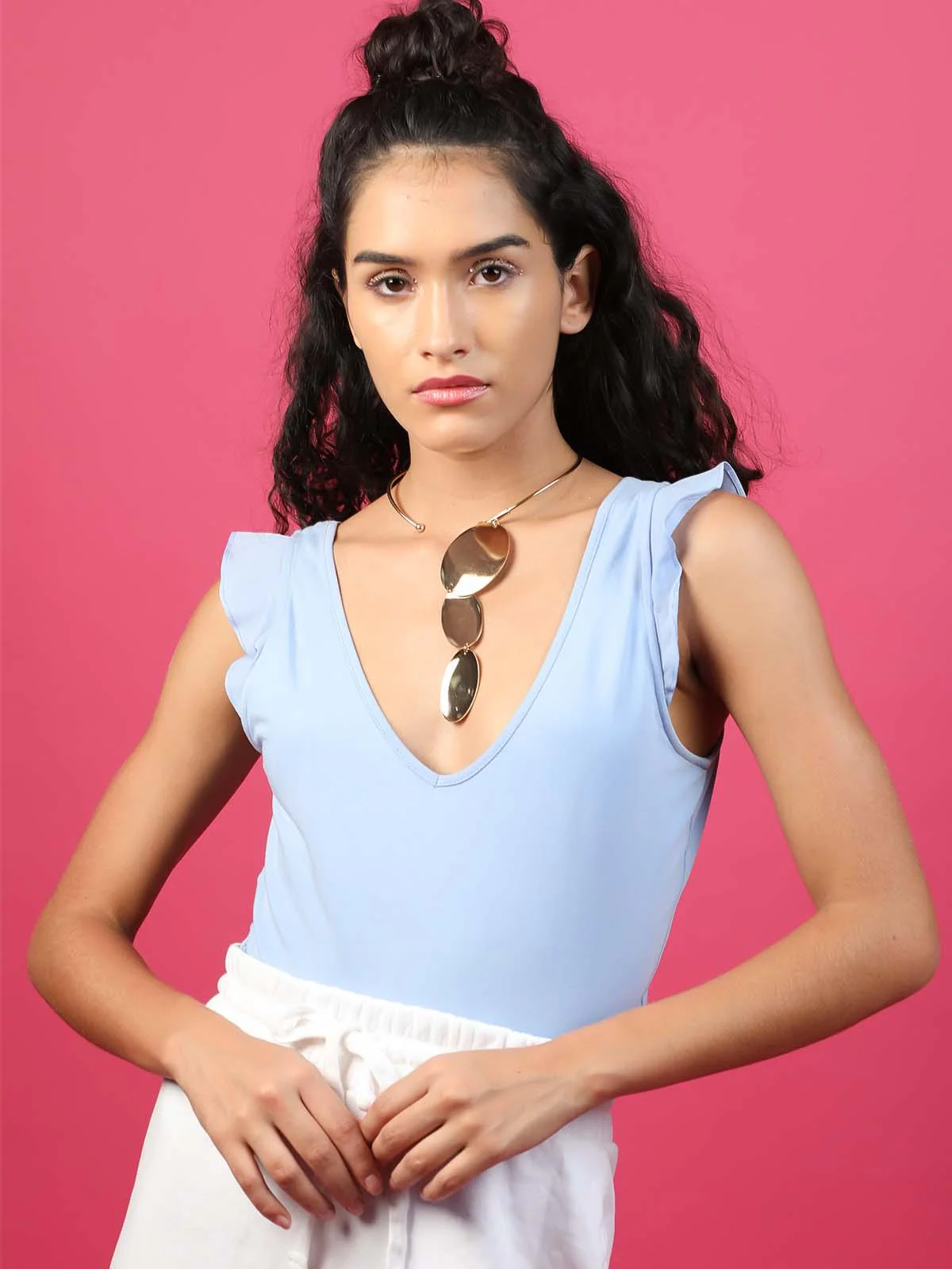 Odette Women Deep Gold Rounded Modern Art Inspired Necklace