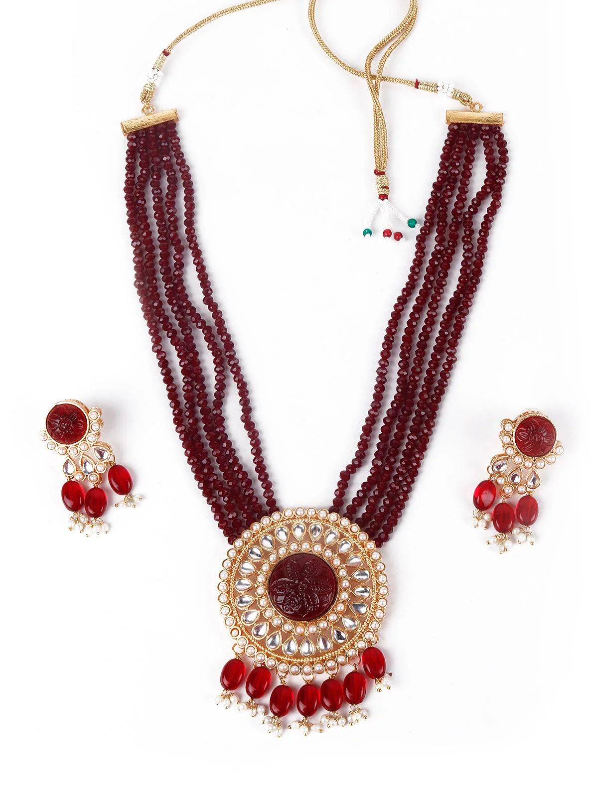 Odette Women Deep Maroon Exquisite Necklace Set - Image 3