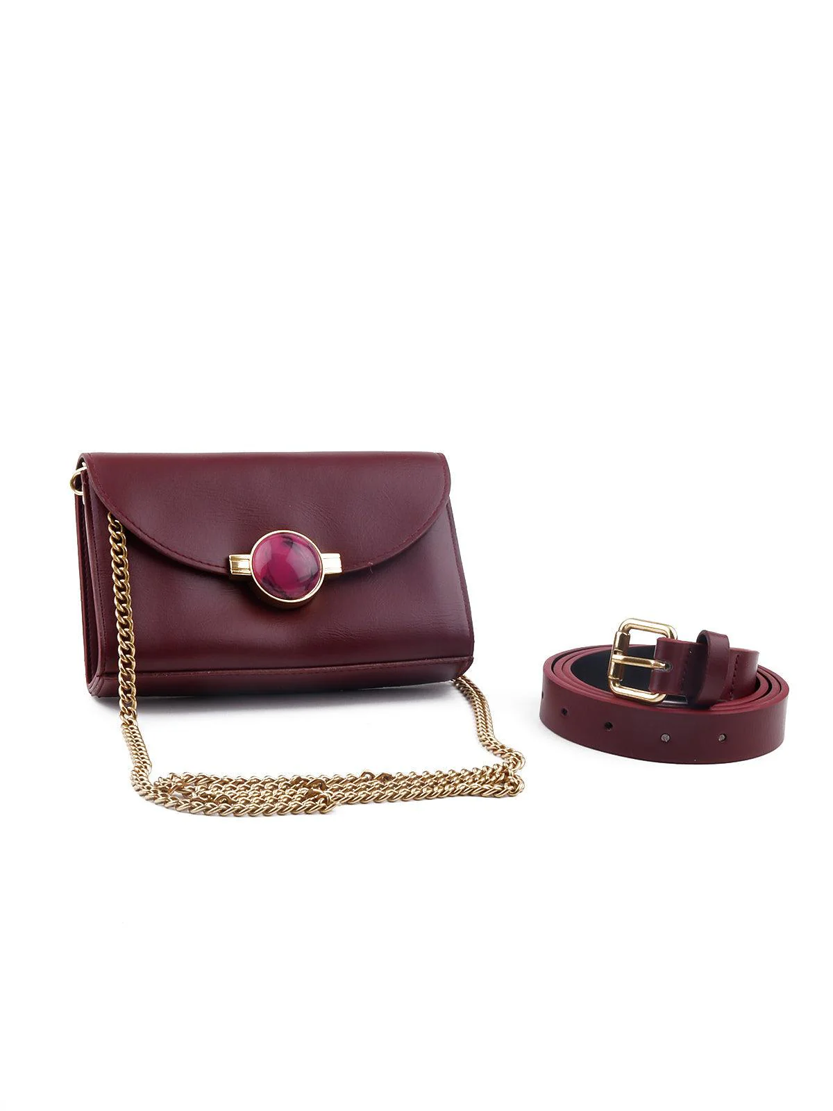 Odette Deep Maroon Gorgeous Smooth Texture Belt Bag For Women - Image 3