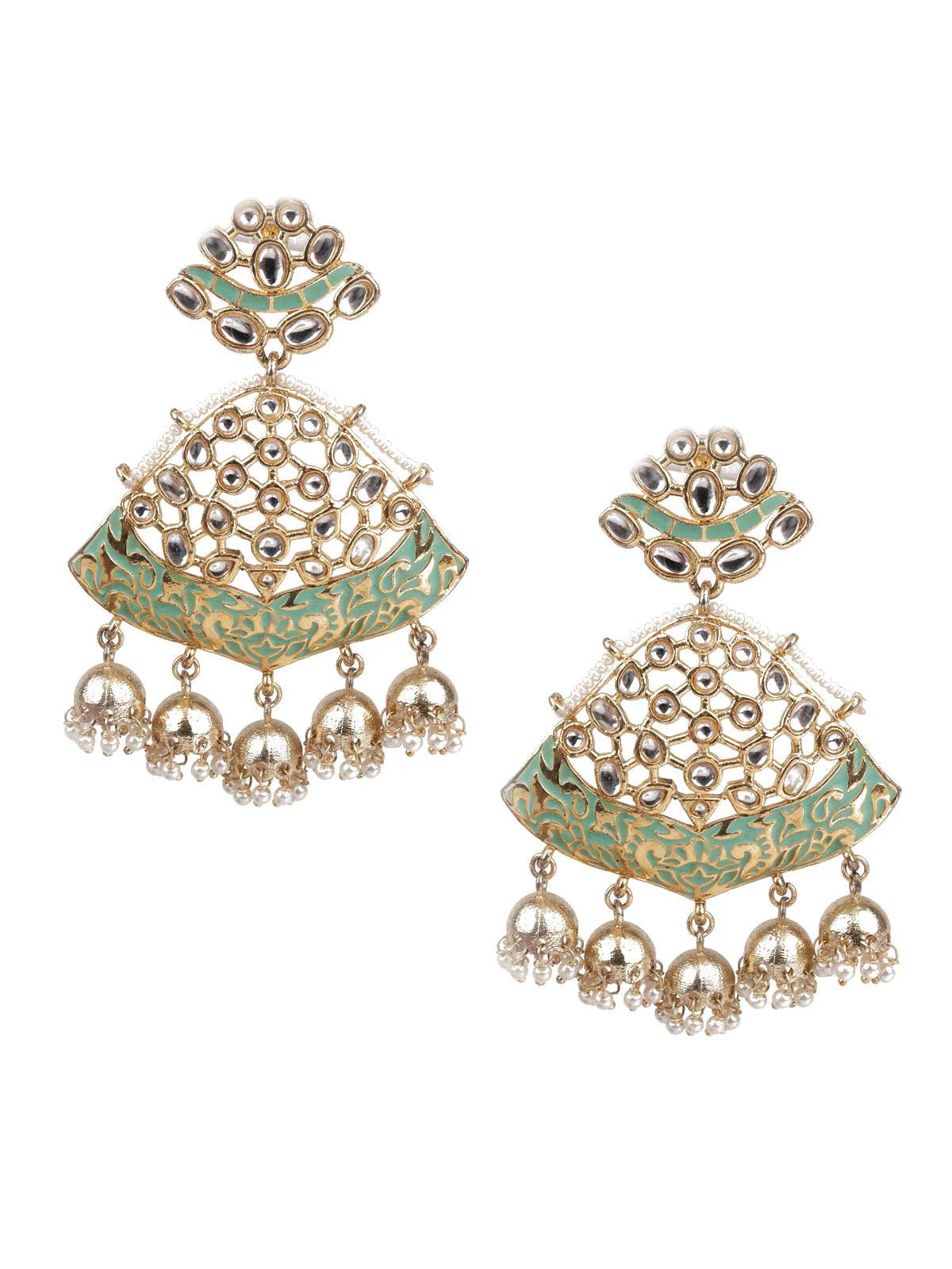 Odette Women Delicate Green Meenakari Earrings