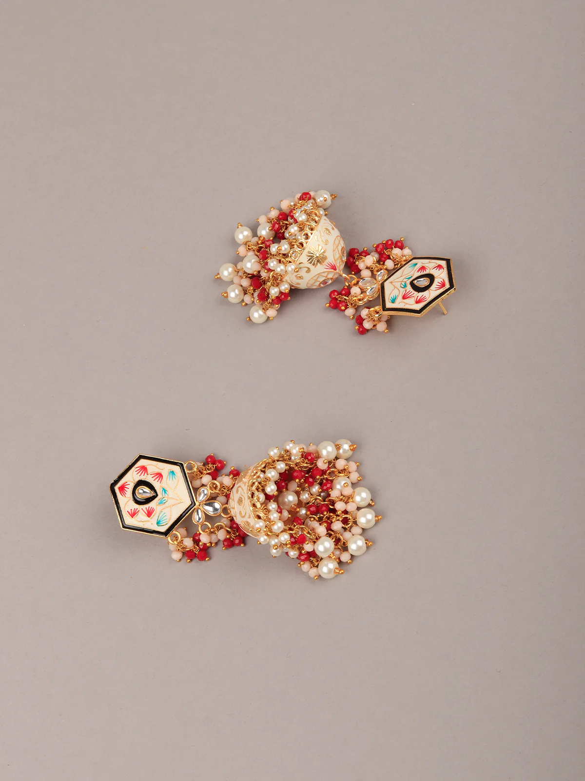 Odette Women Delicate White Meenakari Earrings - Image 2