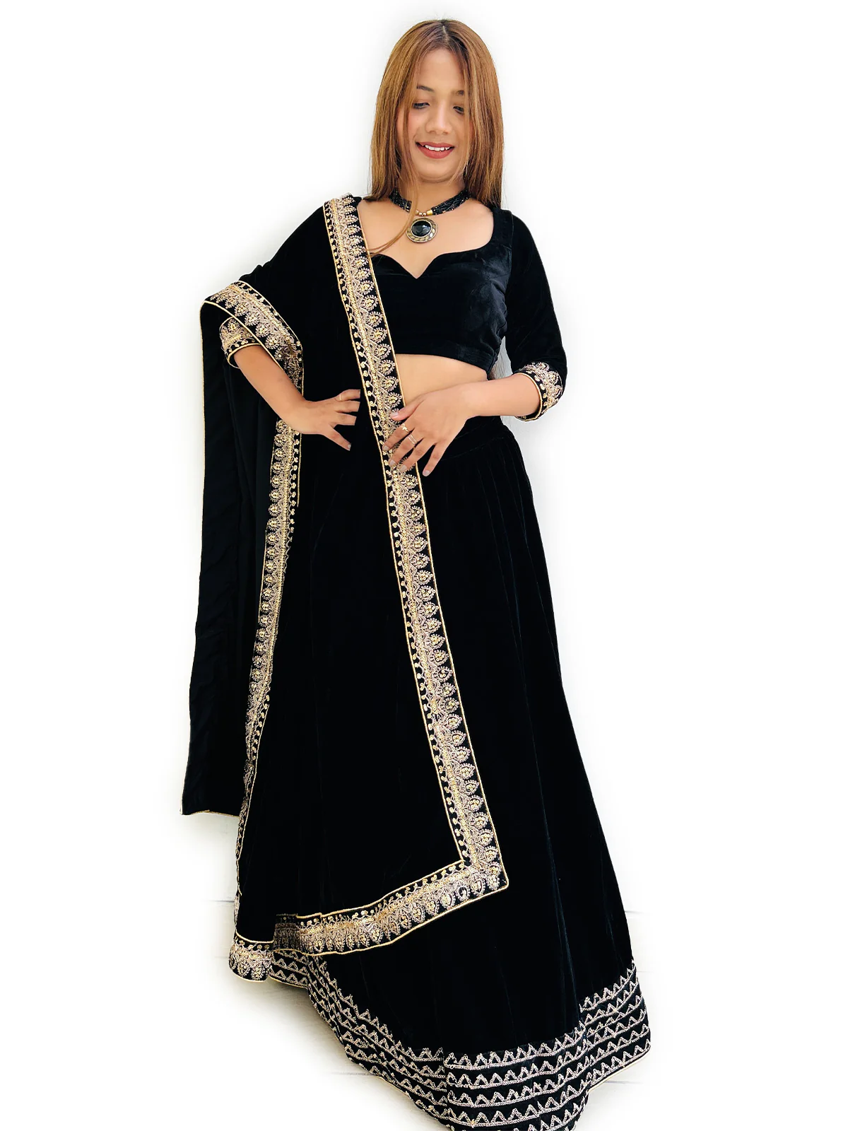 Odette Women Designer Black Semi Stitched Lehenga With Unstitched Blouse - Image 2