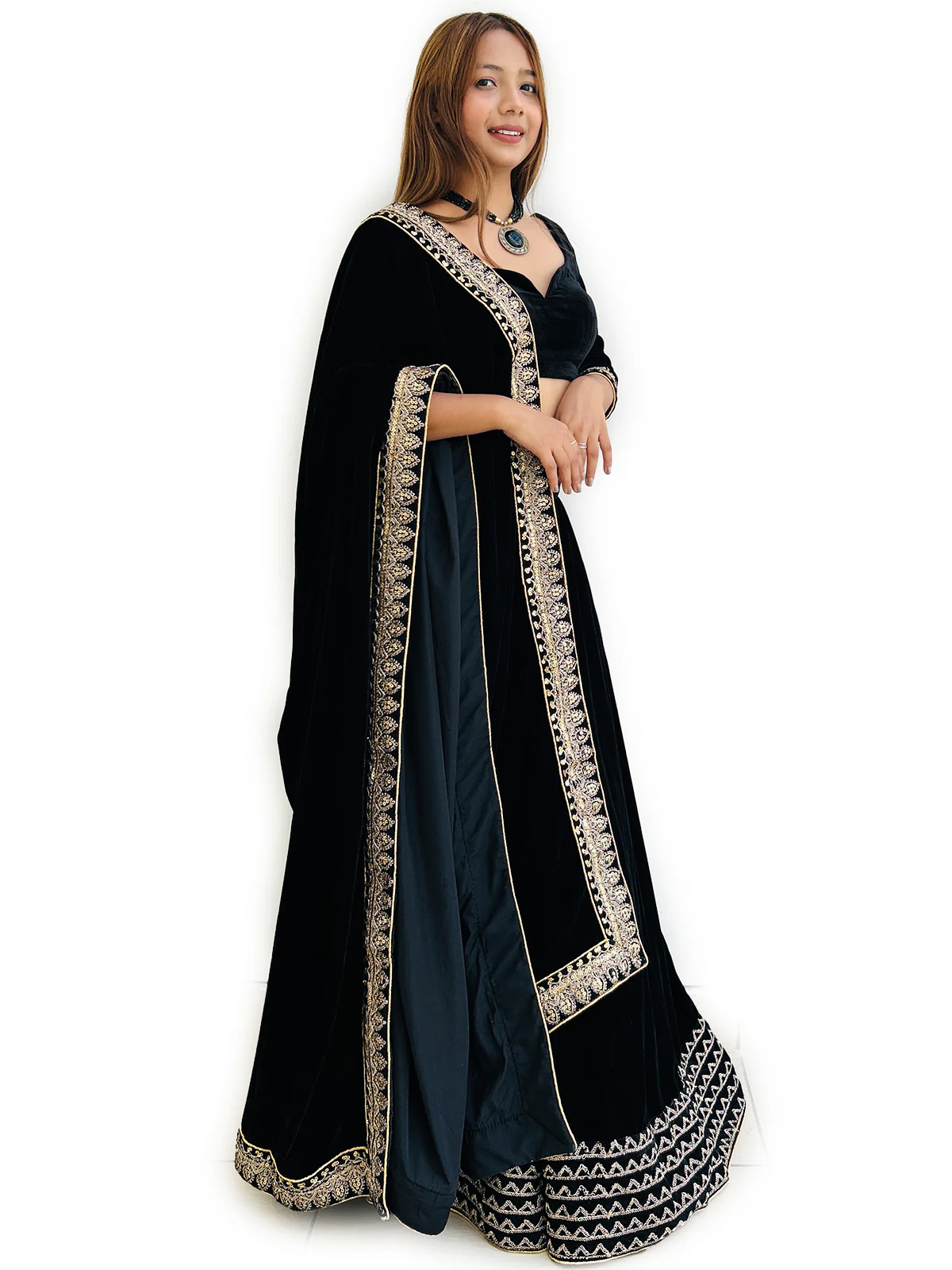 Odette Women Designer Black Semi Stitched Lehenga With Unstitched Blouse - Image 4