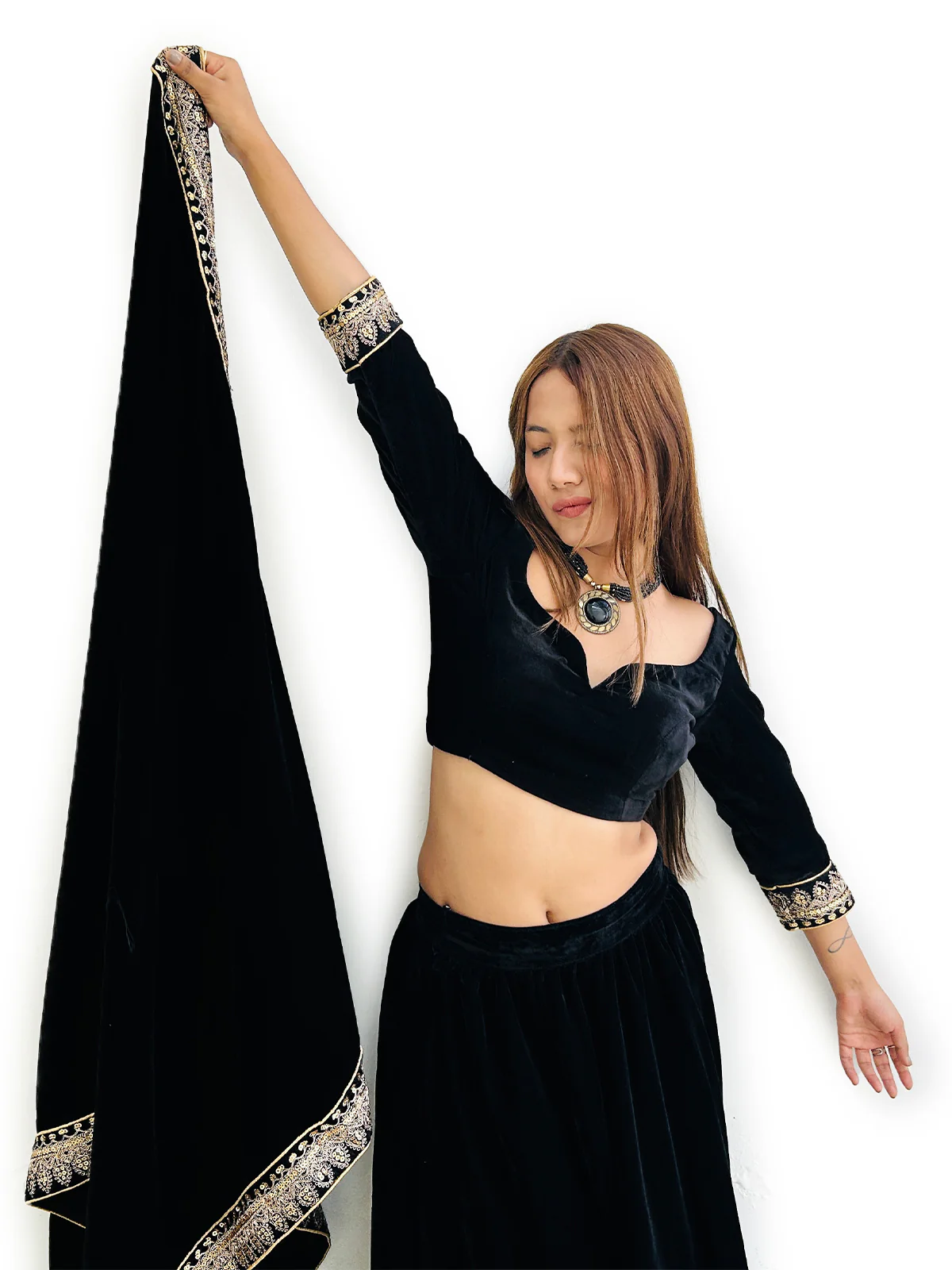 Odette Women Designer Black Semi Stitched Lehenga With Unstitched Blouse - Image 8