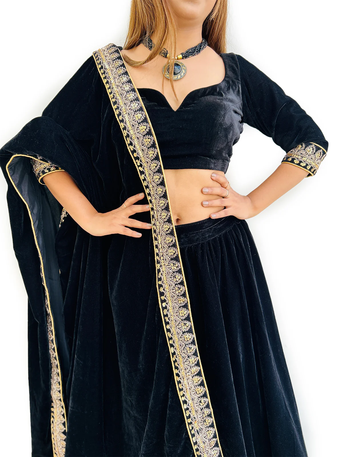 Odette Women Designer Black Semi Stitched Lehenga With Unstitched Blouse - Image 9