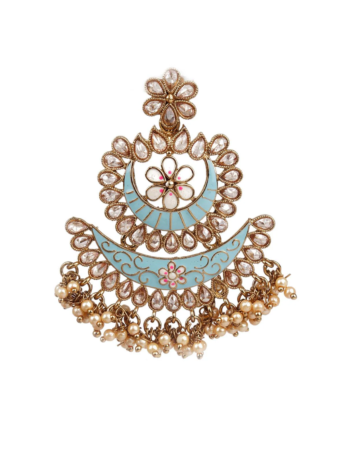 Odette Women Designer Blue And Gold Layered Chandbali Earrings - Image 2