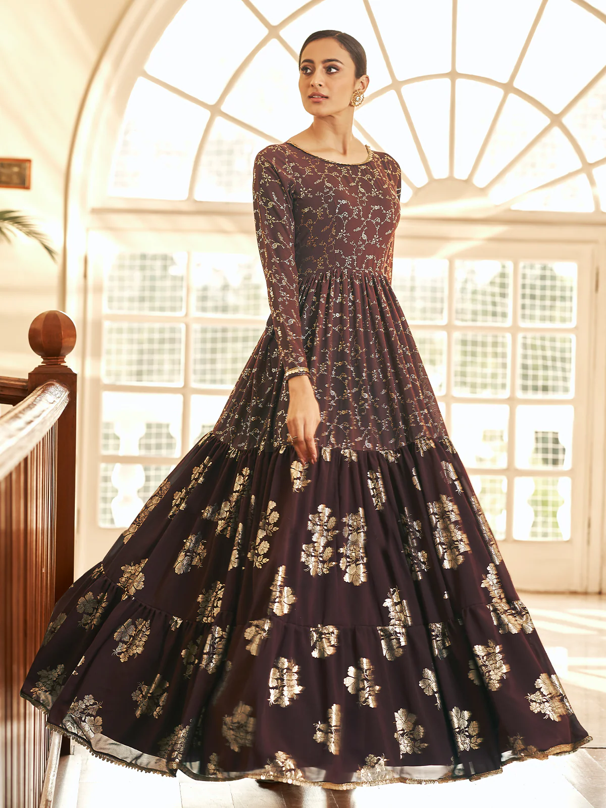 Odette Women Designer Multicolor Blend Georgette Semi Stitched Gown - Image 3