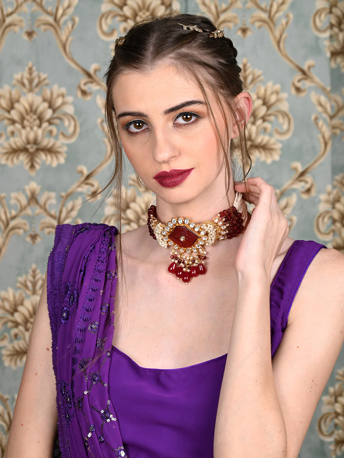 Odette Women Designer Choker Necklace Set - Image 2