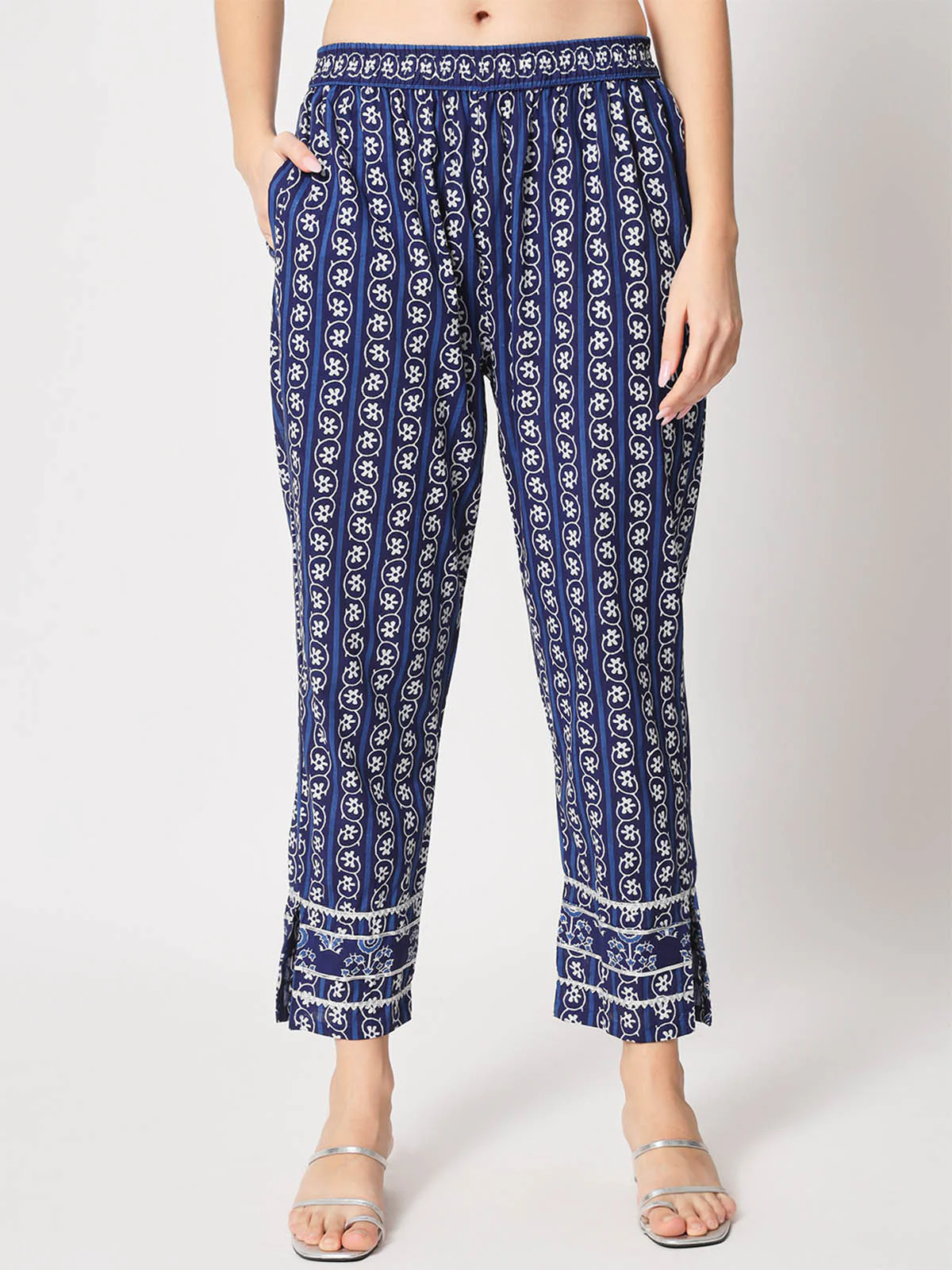 Odette Women Designer Dark Blue Cotton Printed Stitched Kurta Set - Image 7