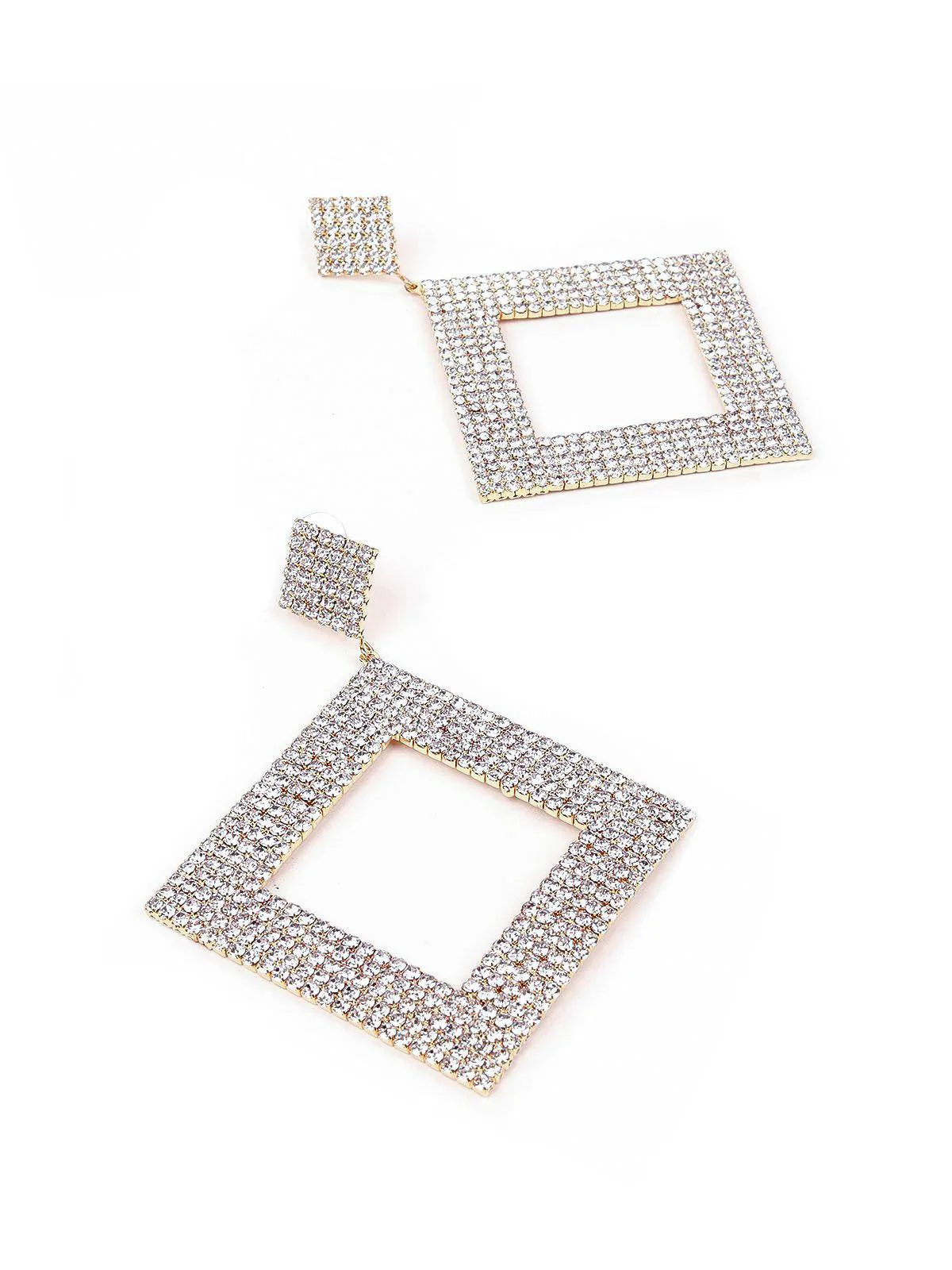 Odette Women Designer Diamond-Shaped Crystal-Studded Earrings - Image 5